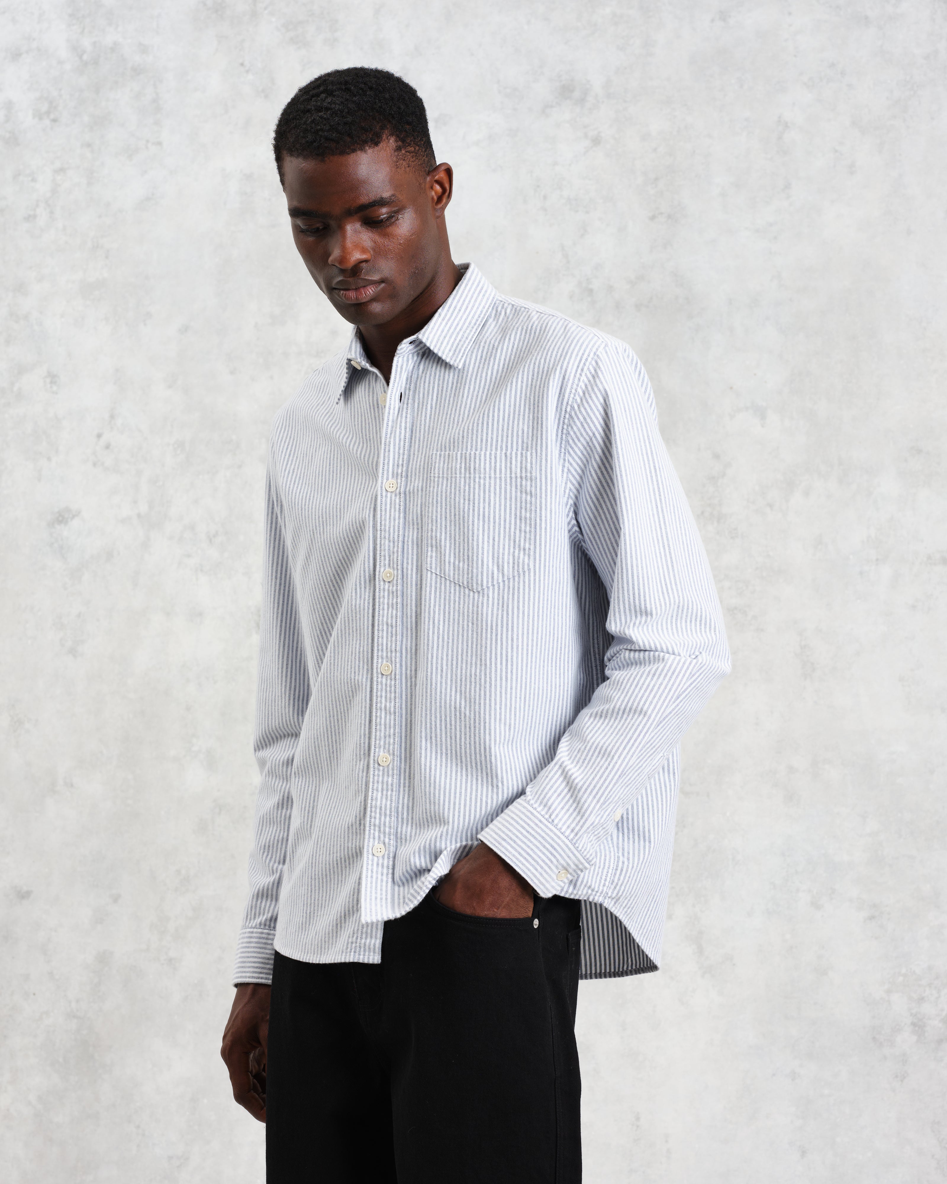 Shelly - Blue Brushed Oxford Stripe Shirt