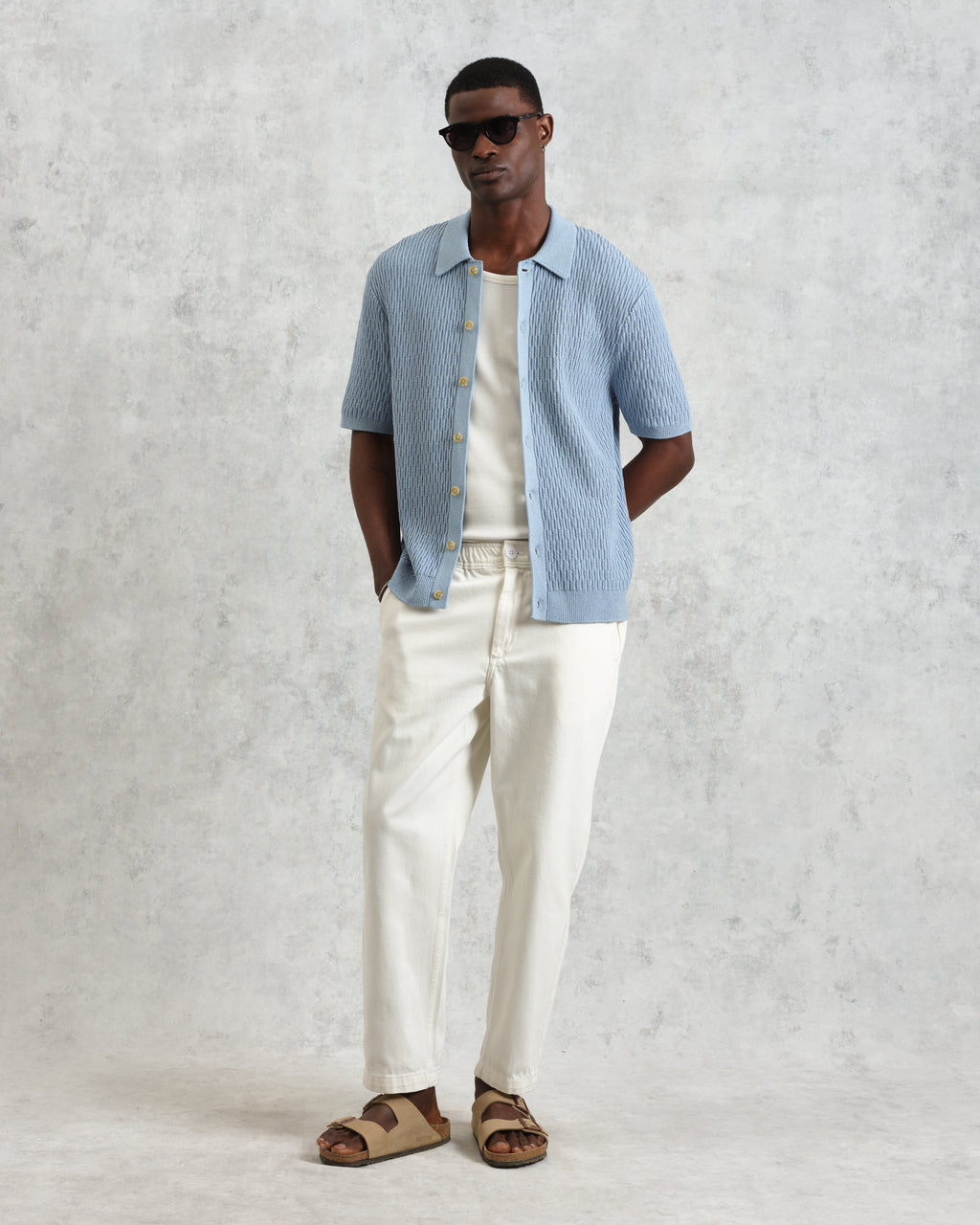 Tellaro - Blue Honeycomb Knitted Cotton Polo Shirt
