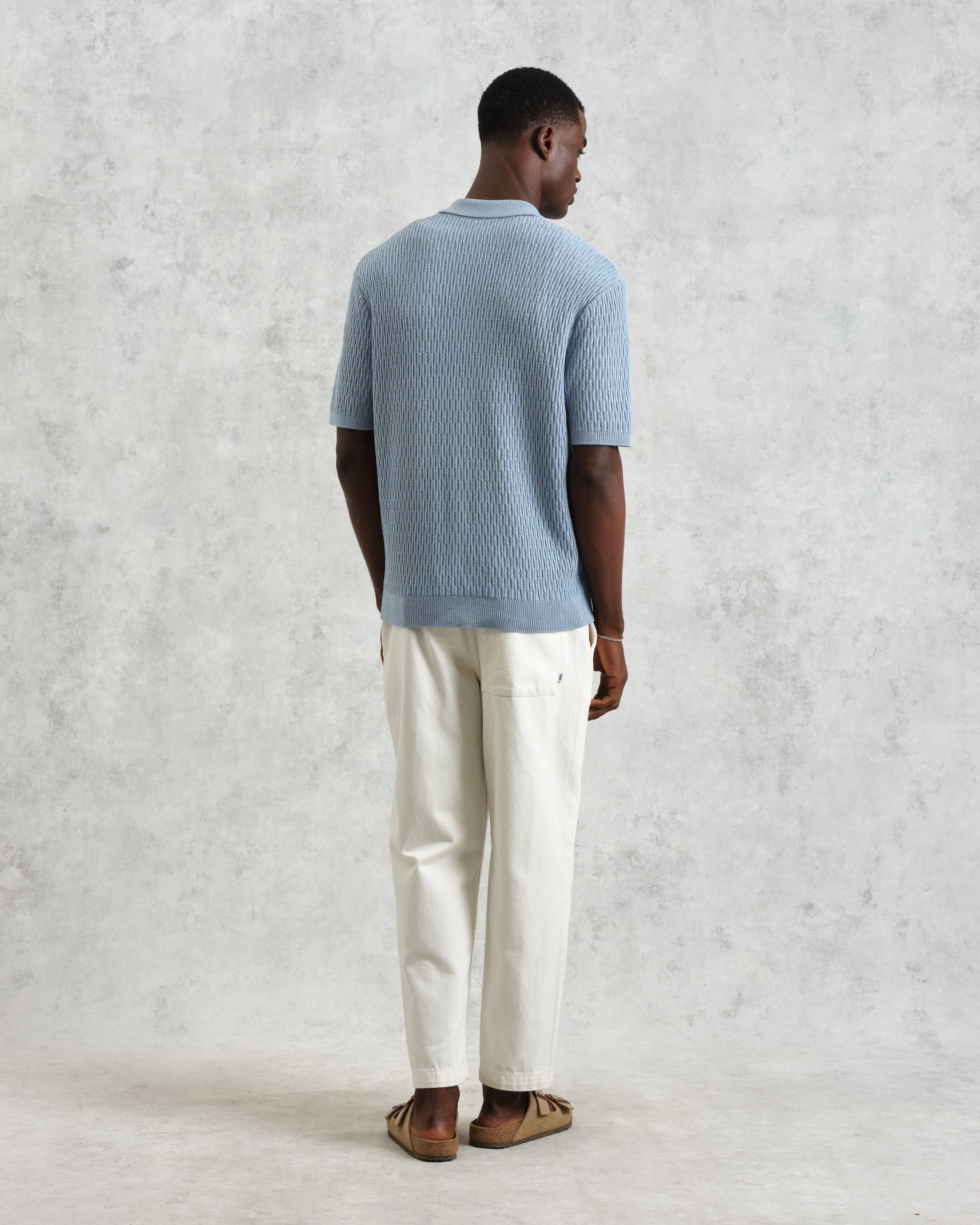 Tellaro - Blue Honeycomb Knitted Cotton Polo Shirt