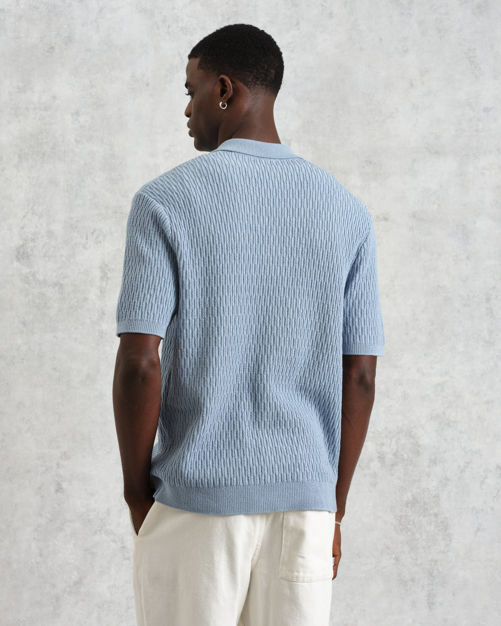 Tellaro - Blue Honeycomb Knitted Cotton Polo Shirt
