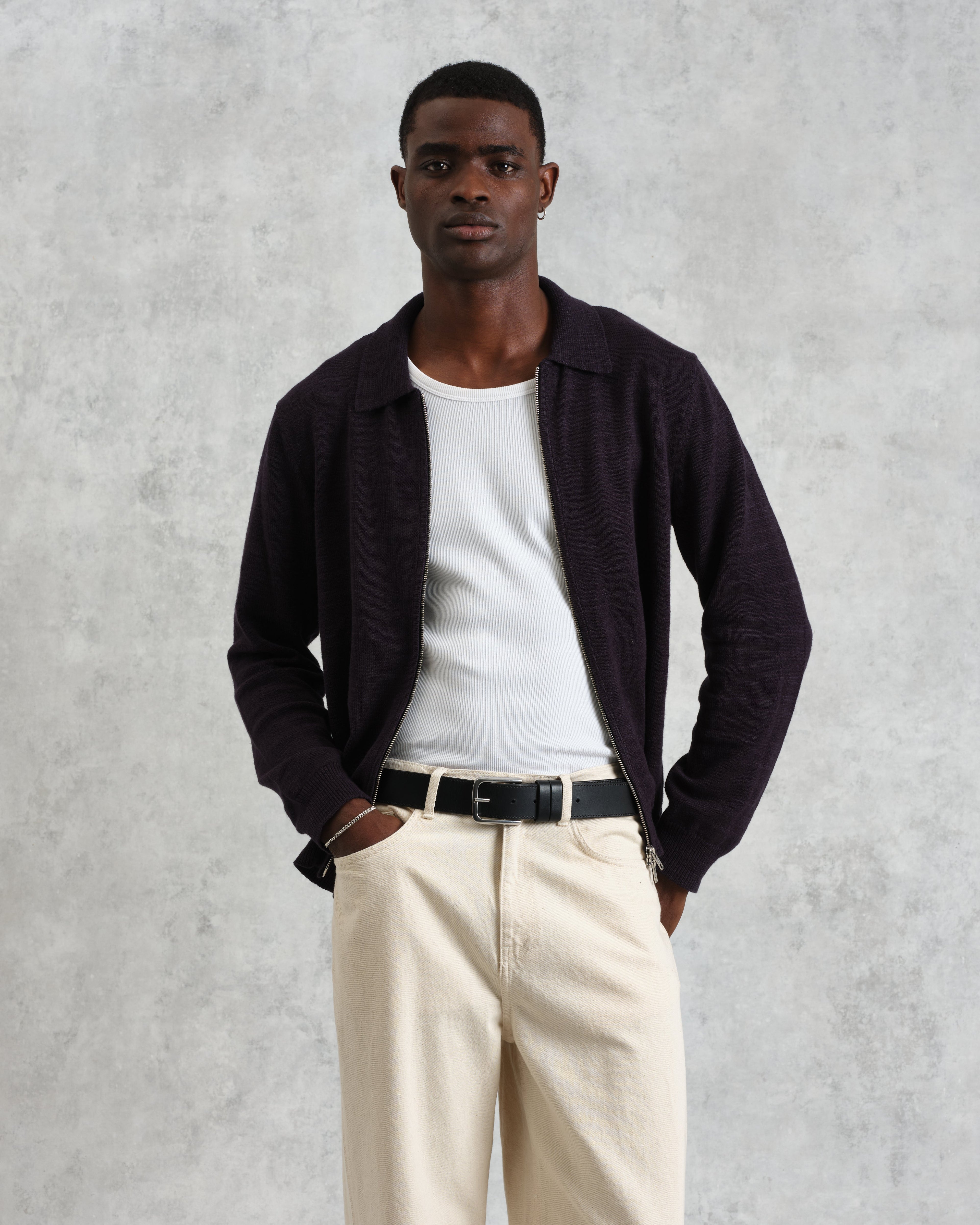 Wayfarer - Navy Slub Cotton-Linen Cardigan