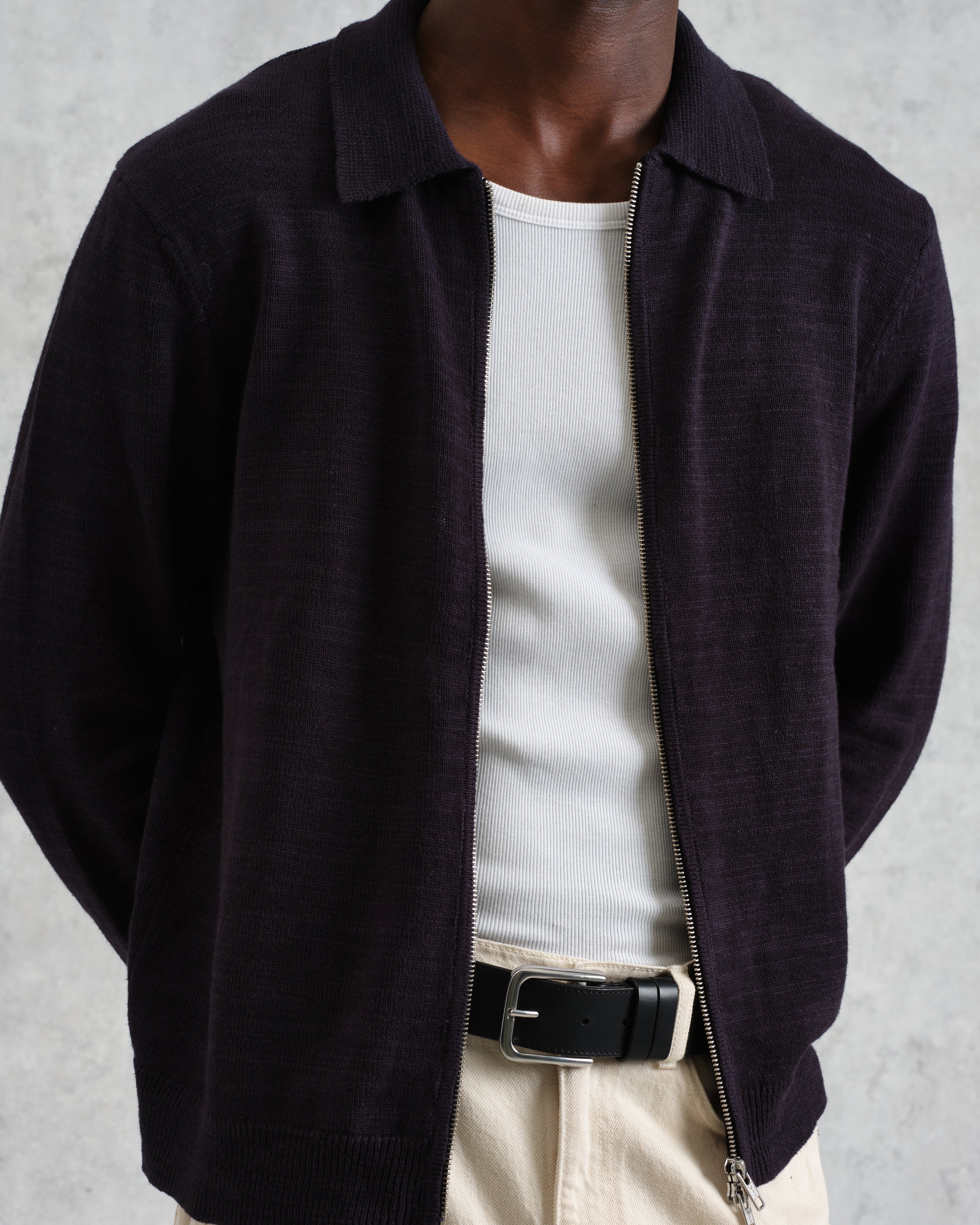 Wayfarer - Navy Slub Cotton-Linen Cardigan