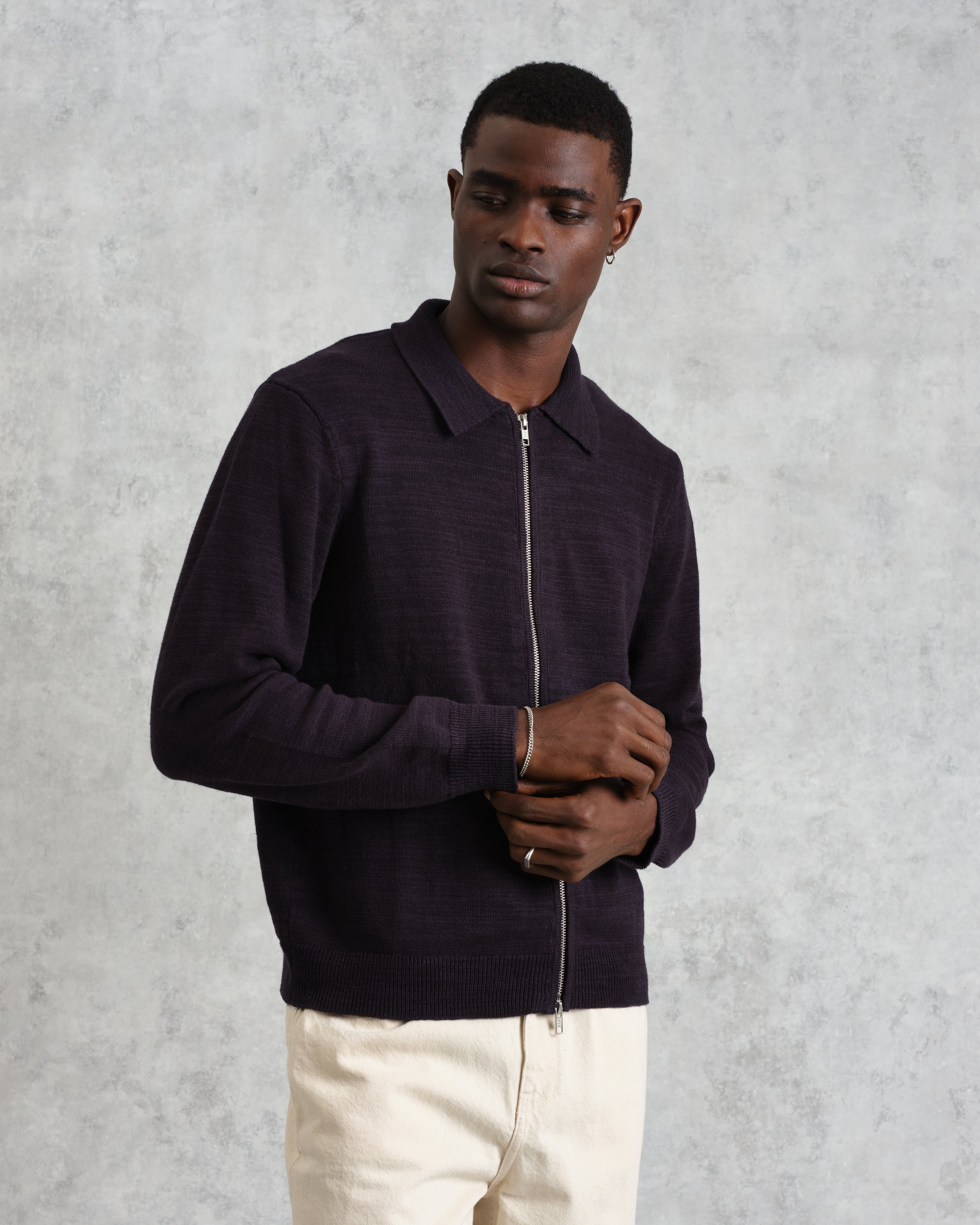 Wayfarer - Navy Slub Cotton-Linen Cardigan