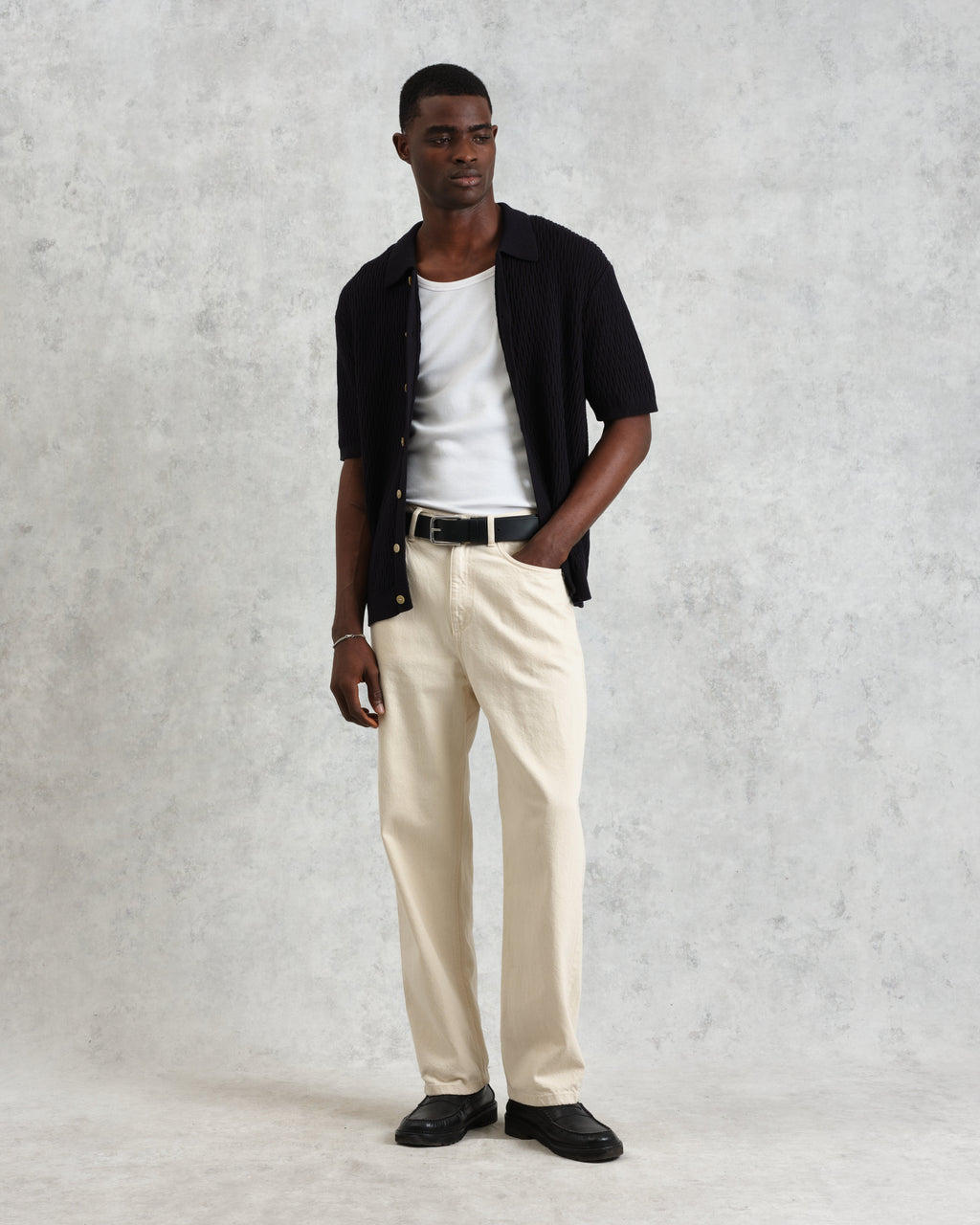 Tellaro - Navy Honeycomb Knitted Cotton Polo Shirt