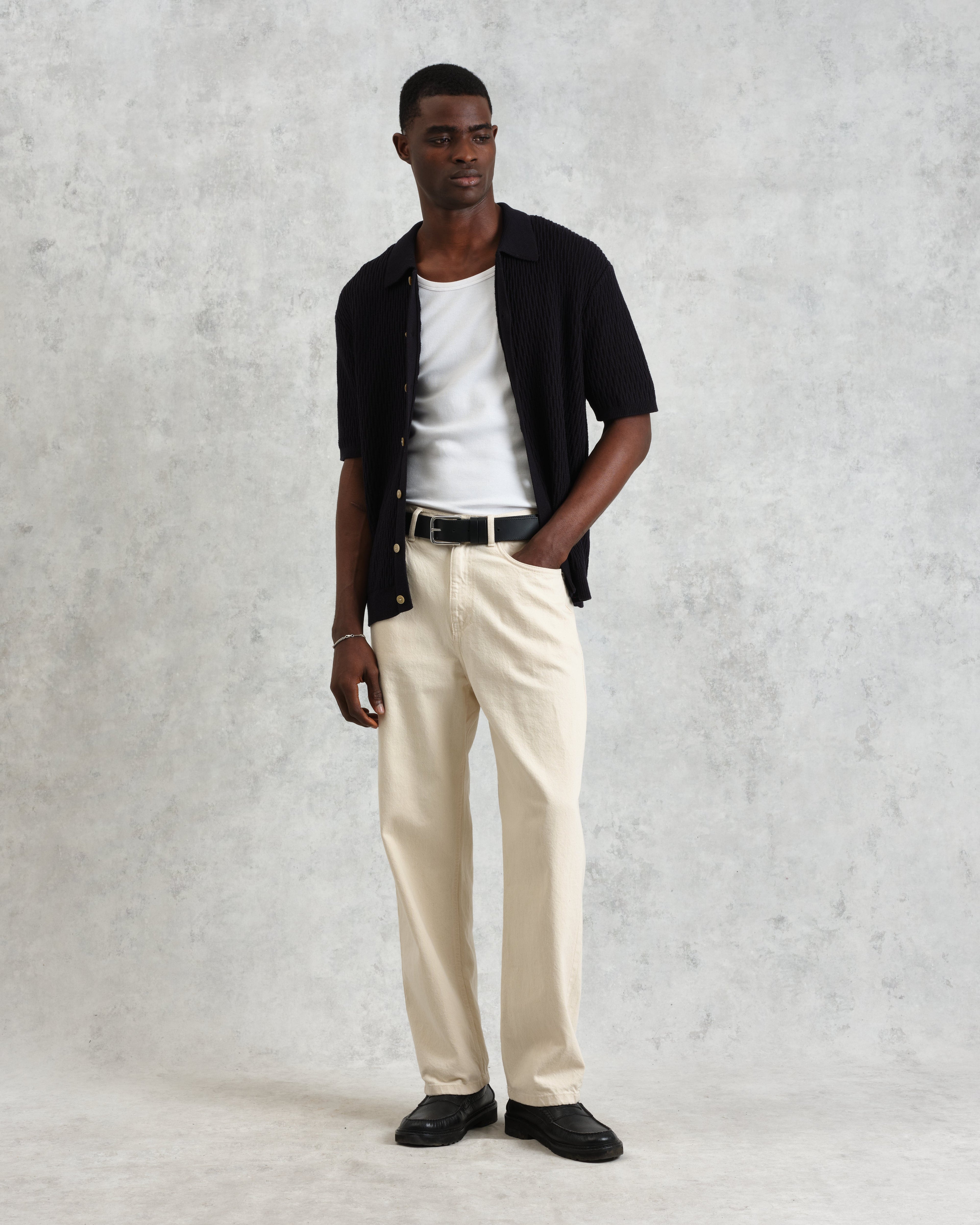 Tellaro - Navy Honeycomb Knitted Cotton Polo Shirt