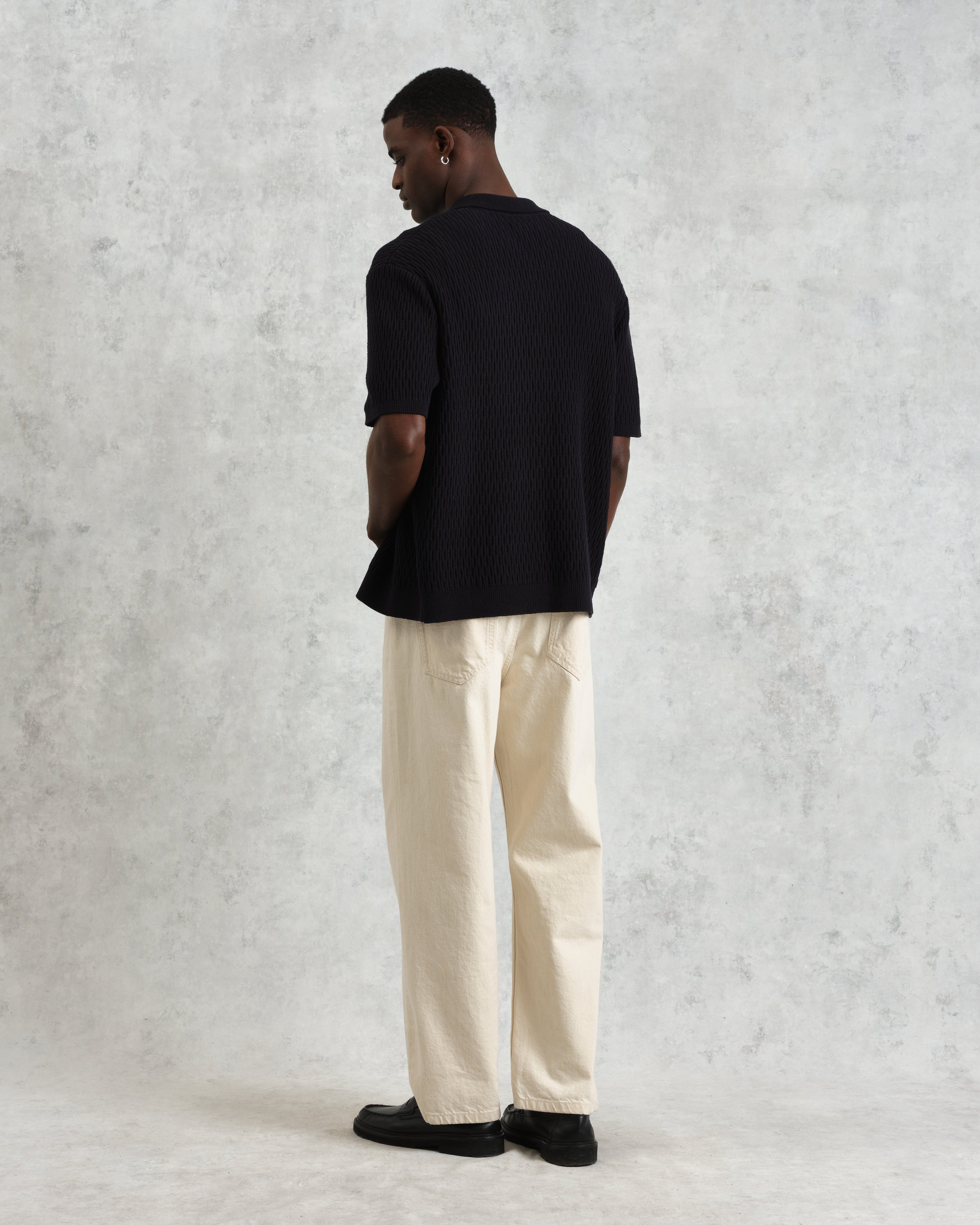 Tellaro - Navy Honeycomb Knitted Cotton Polo Shirt