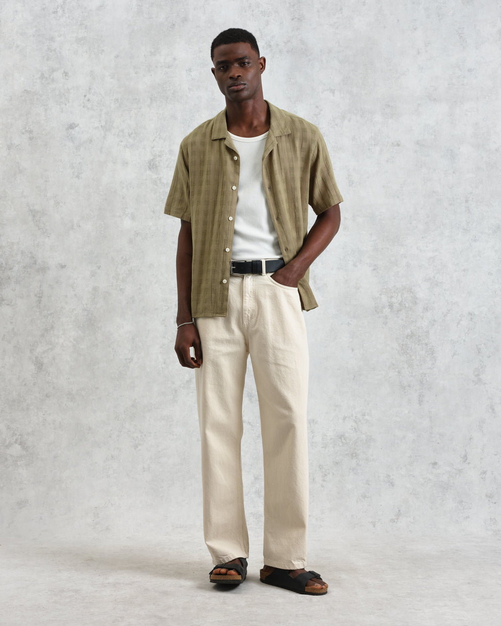 Didcot - Khaki Open Weave Cotton Short-Sleeve Shirt