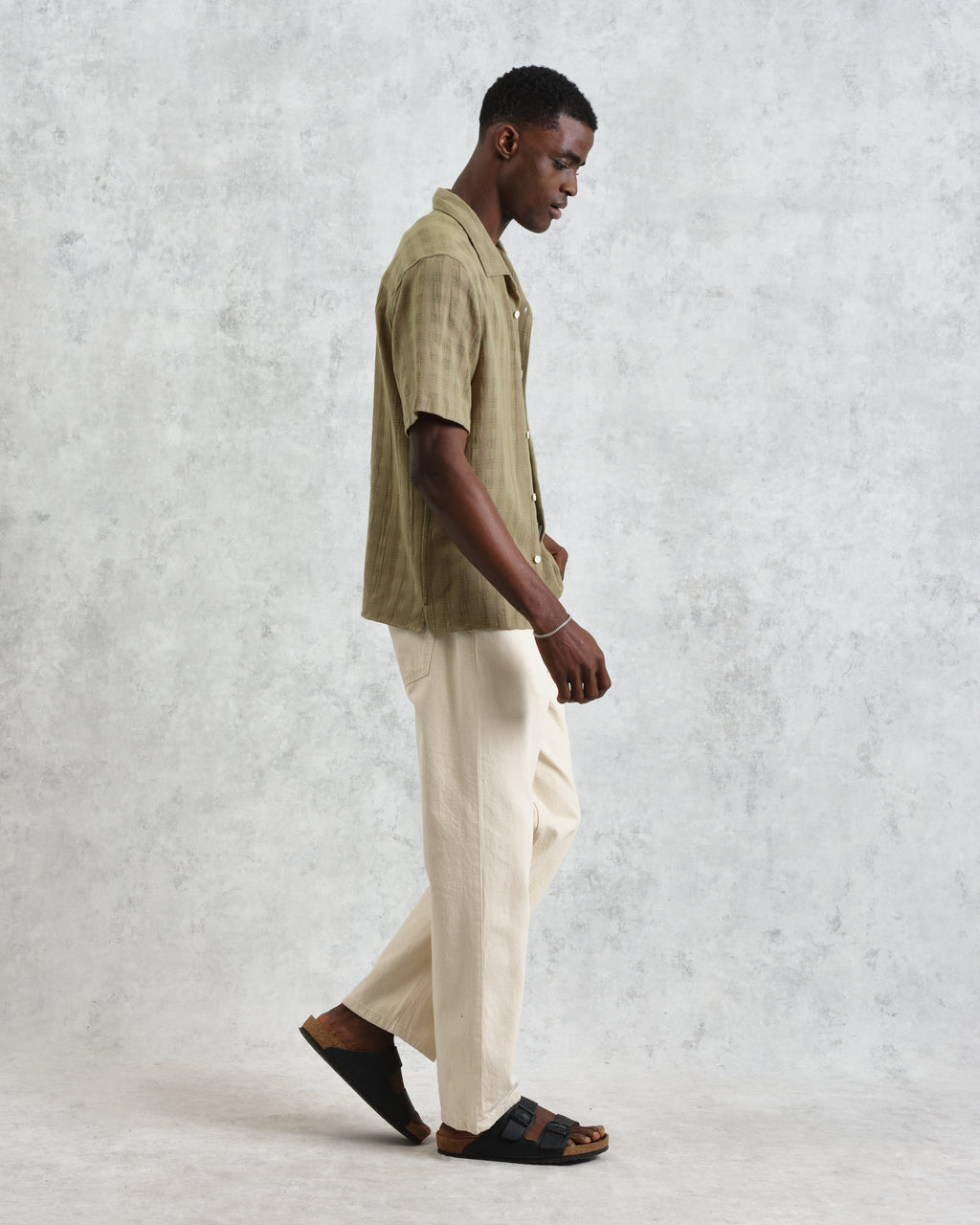 Didcot - Khaki Open Weave Cotton Short-Sleeve Shirt
