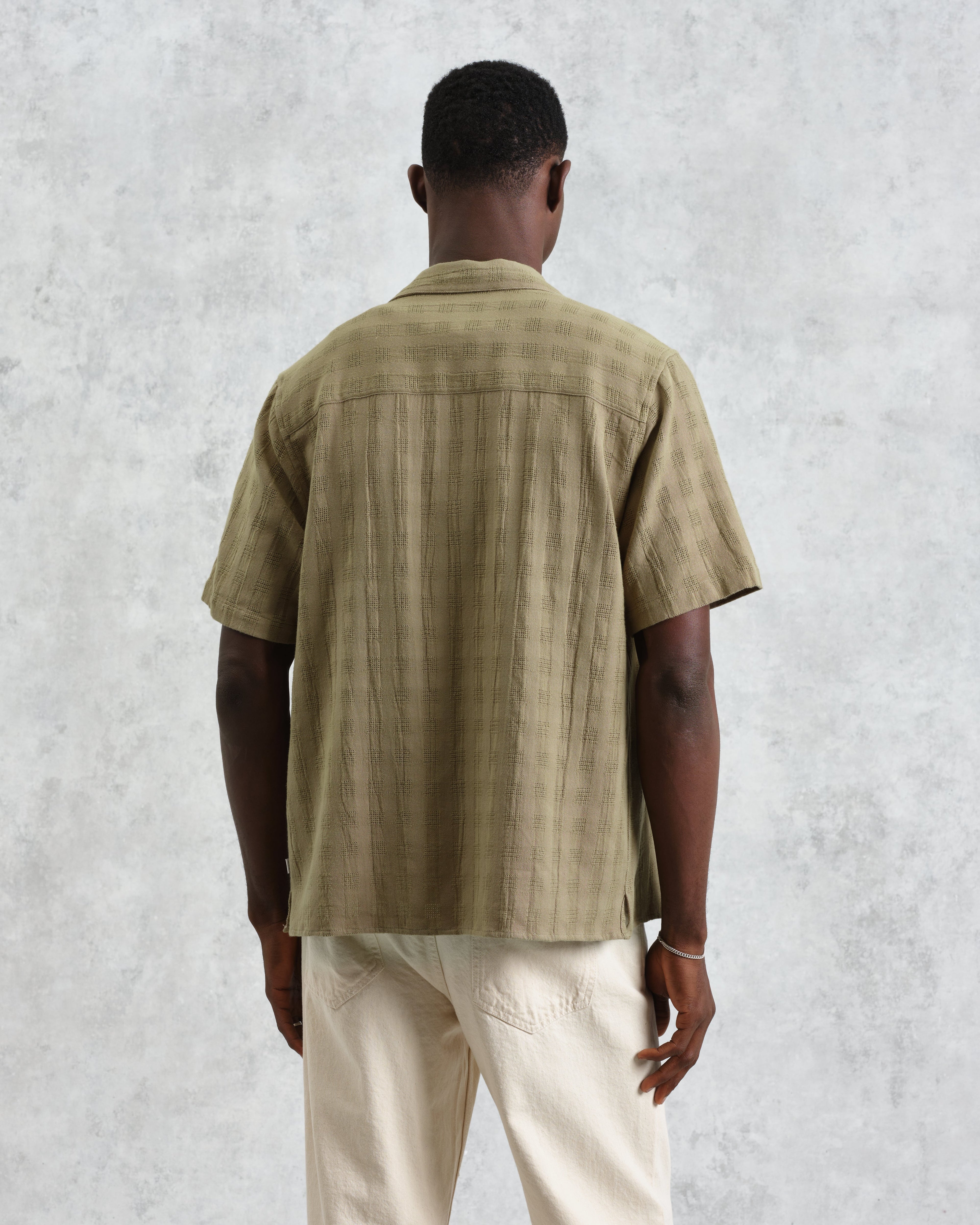 Didcot - Khaki Open Weave Cotton Short-Sleeve Shirt