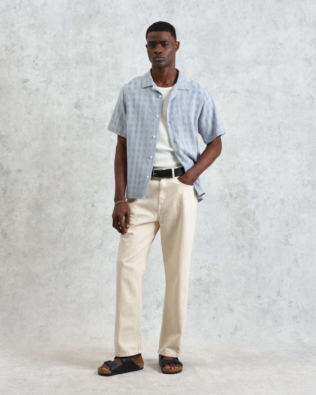 Didcot - Blue Open Weave Cotton Short-Sleeve Shirt