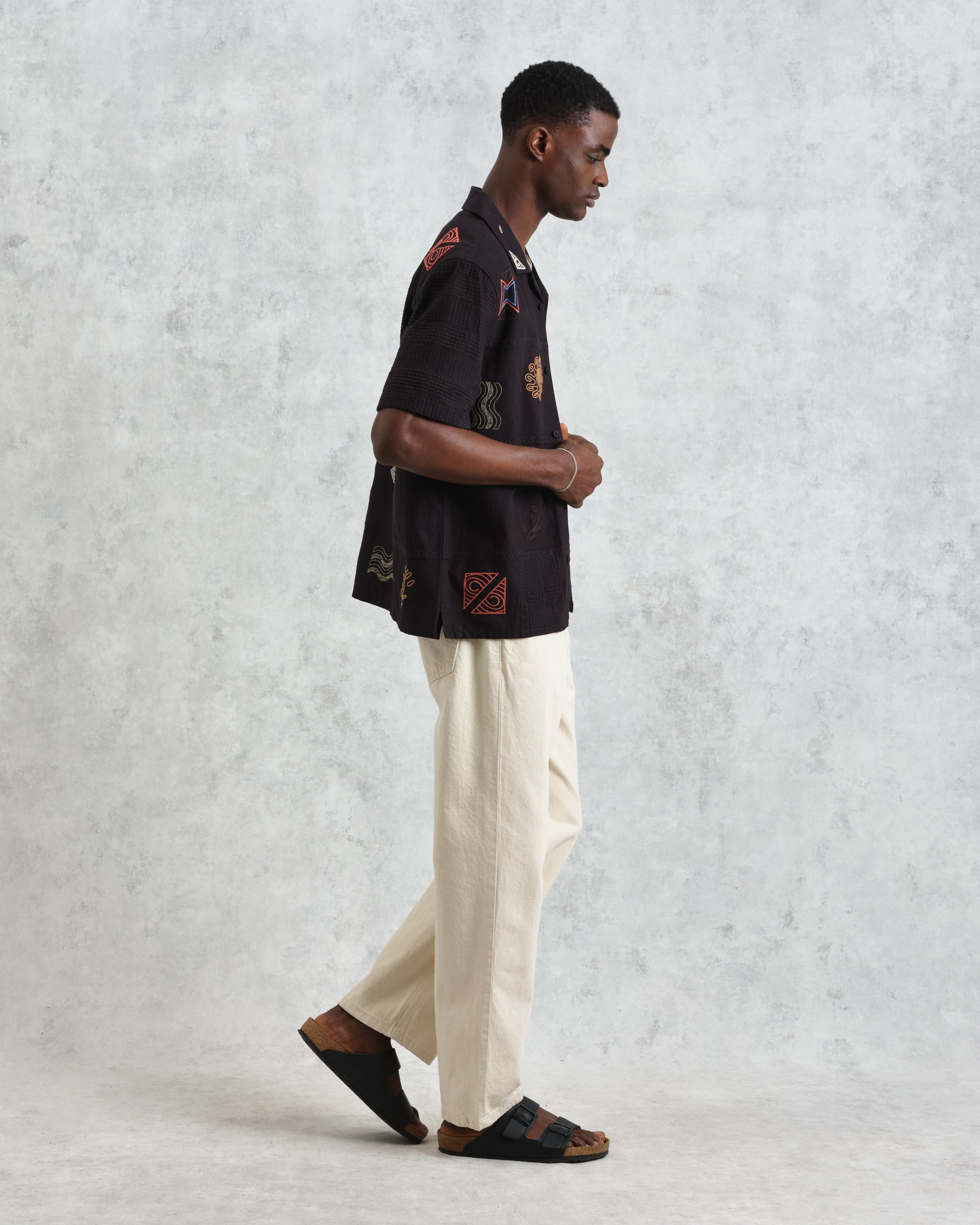 Didcot - Navy Doodle Embroidered Short-Sleeve Shirt