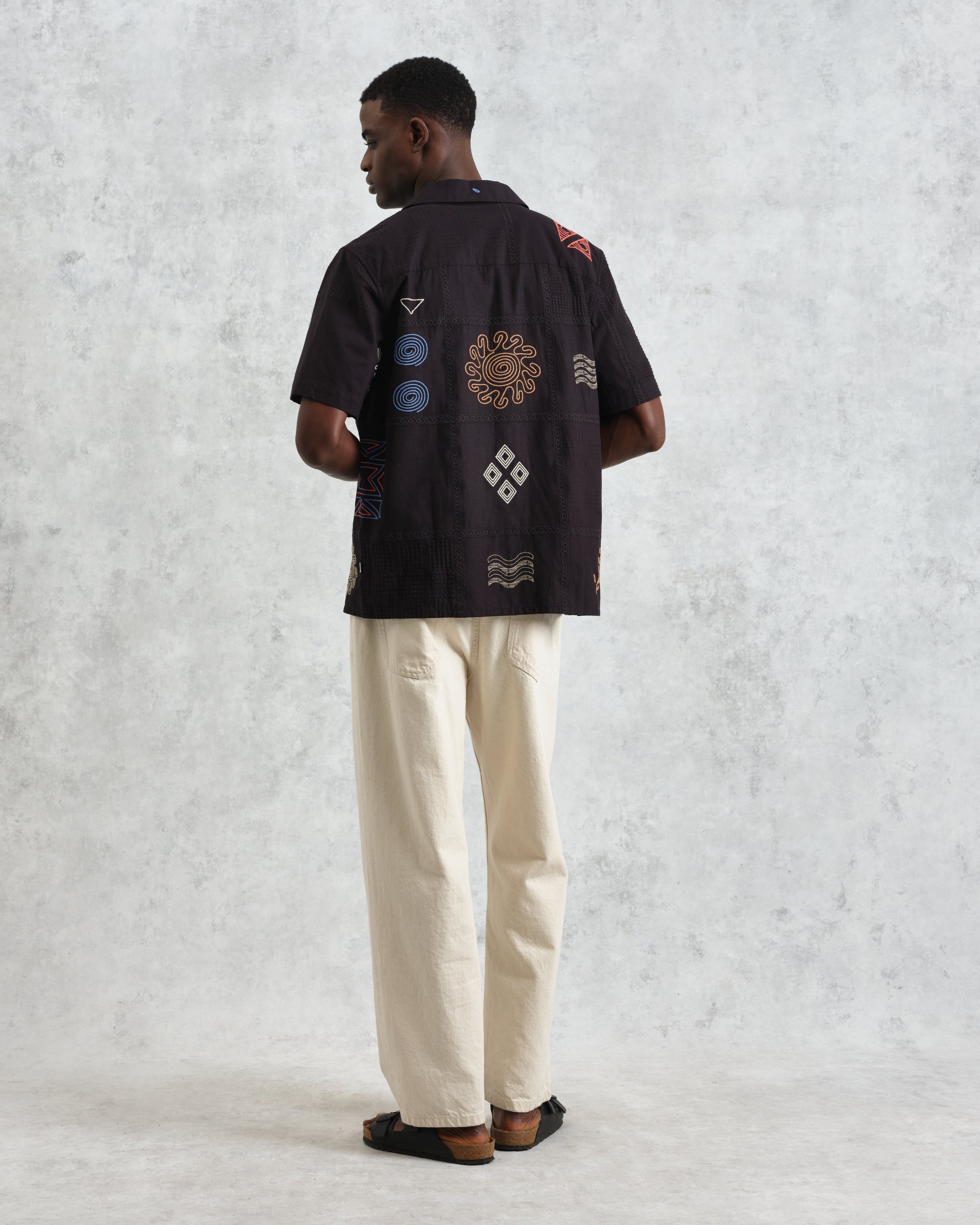 Didcot - Navy Doodle Embroidered Short-Sleeve Shirt
