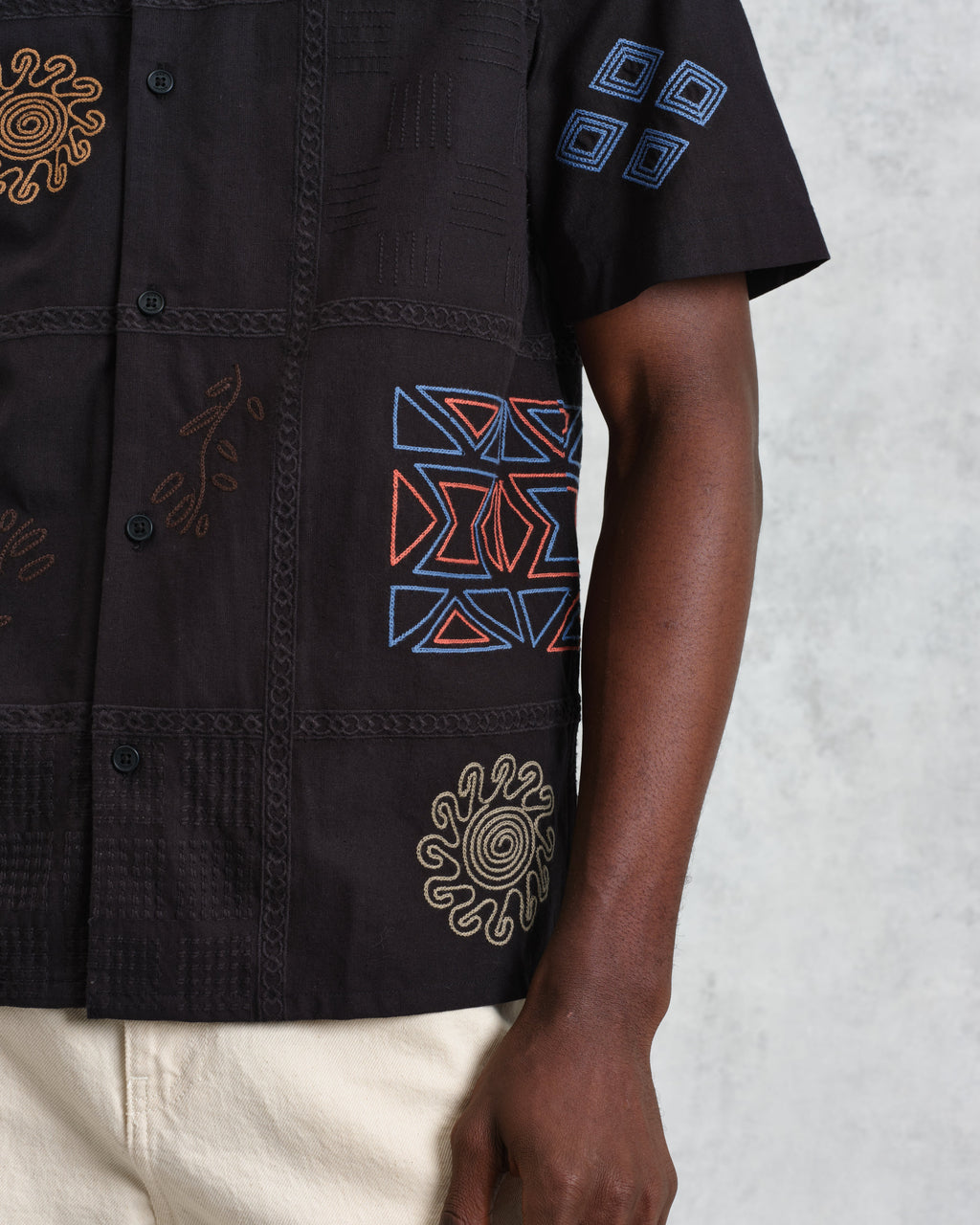 Didcot - Navy Doodle Embroidered Short-Sleeve Shirt