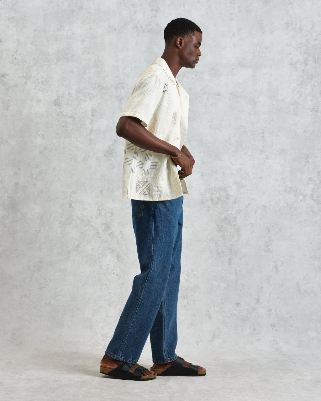 Didcot - Ecru Doodle Embroidered Short-Sleeve Shirt