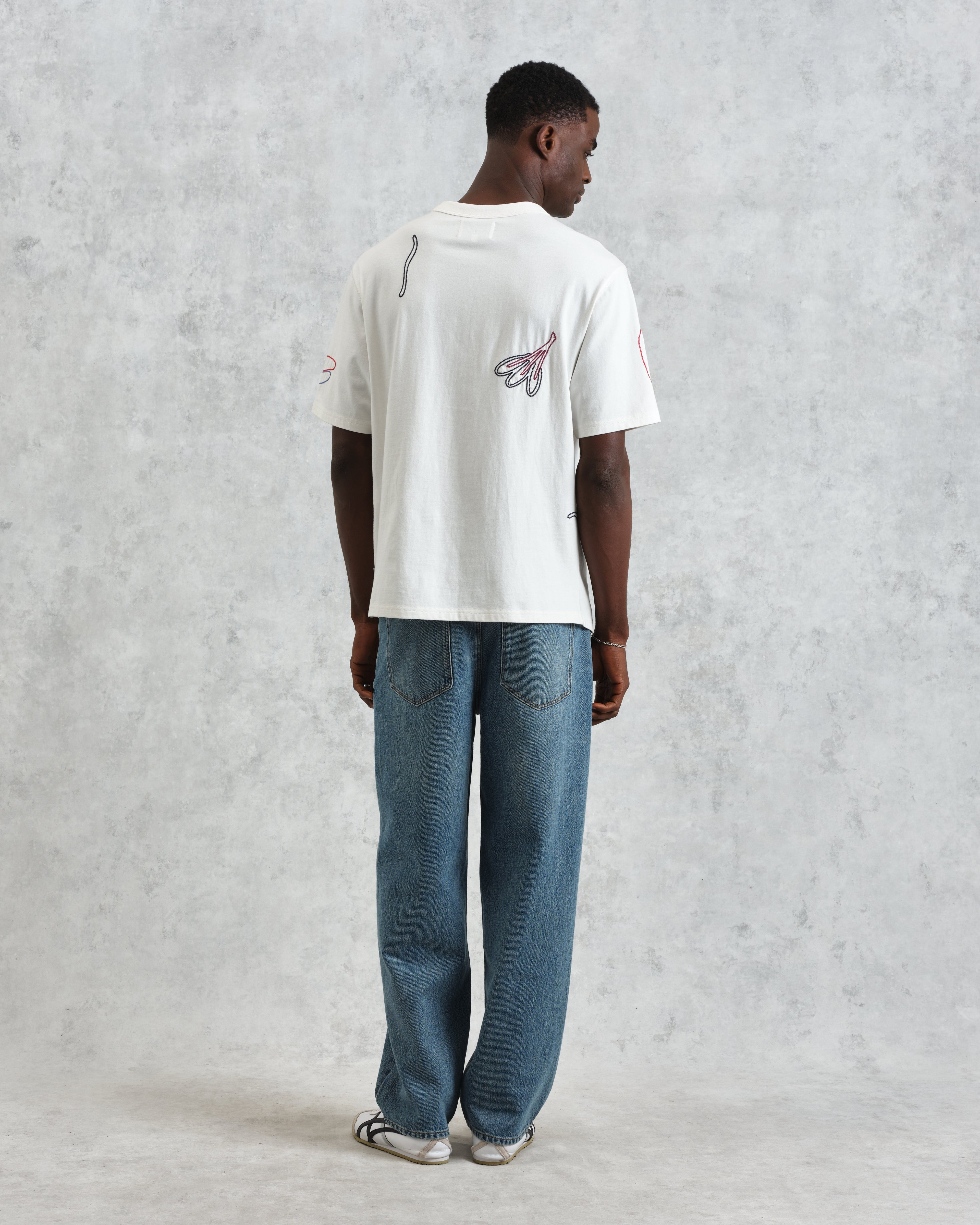 Milton - Ecru Embroidered Organic Cotton T-Shirt