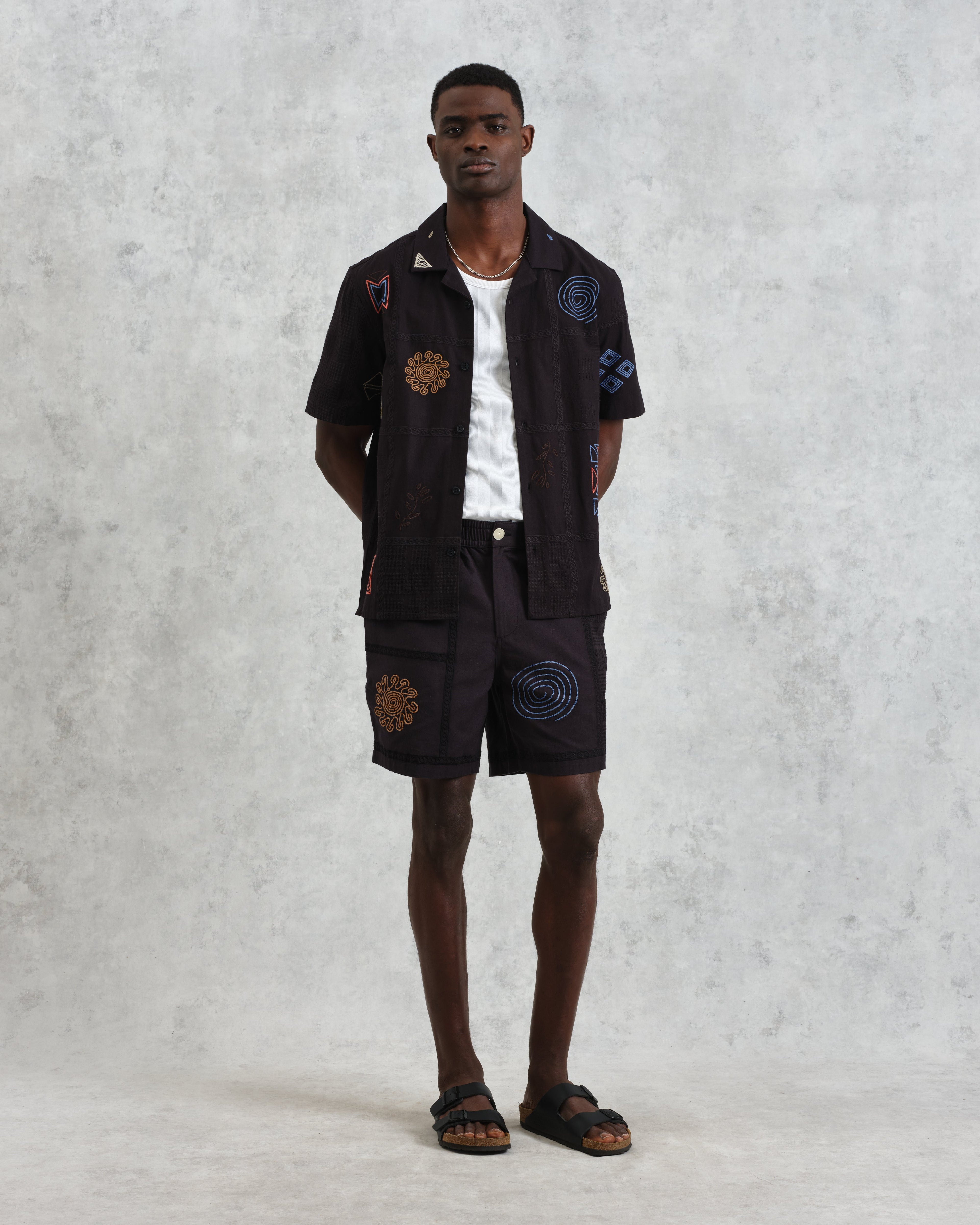 Kurt - Navy Doodle Embroidered Shorts