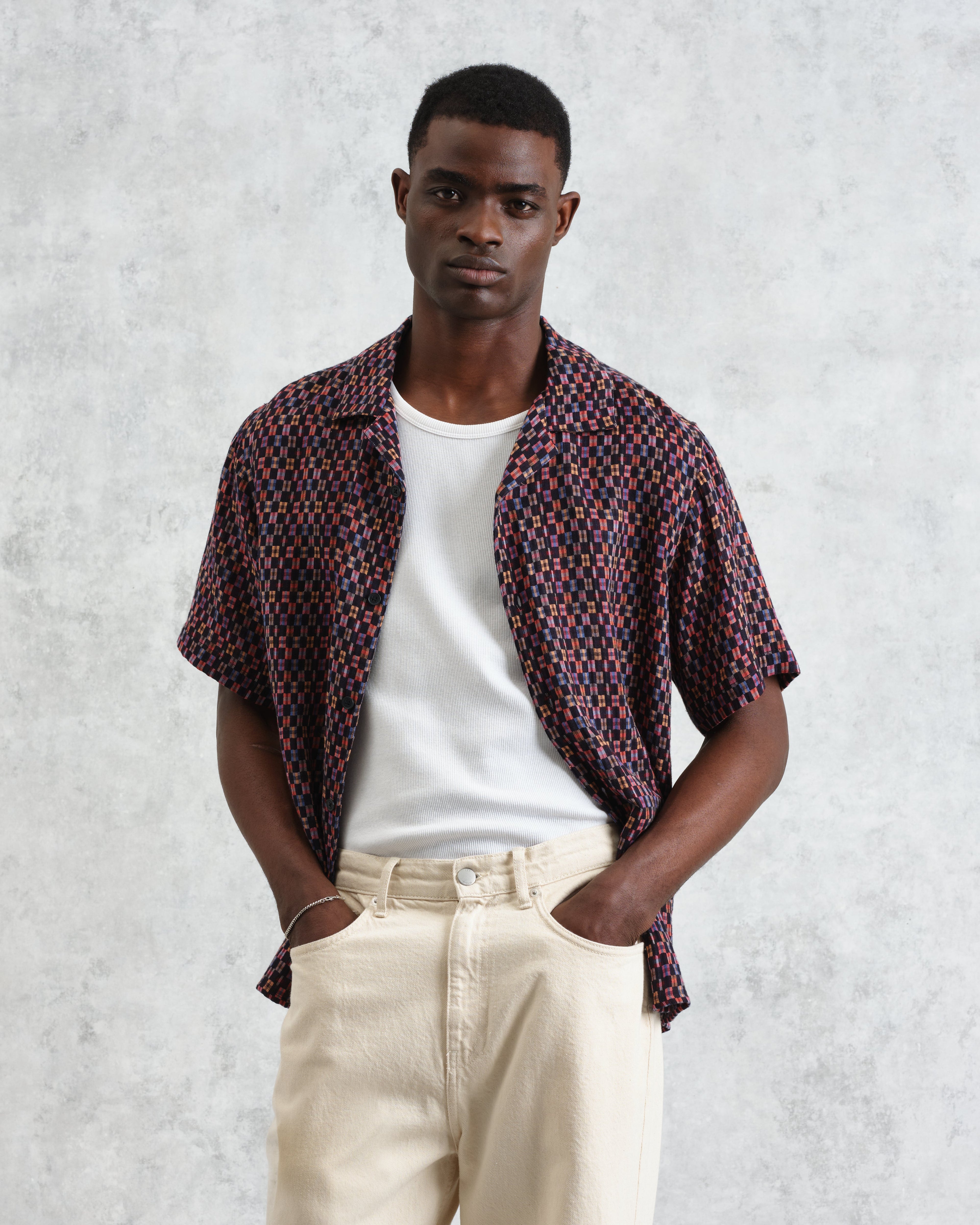 Didcot - Navy And Multicolour Geometric Short-Sleeve Shirt