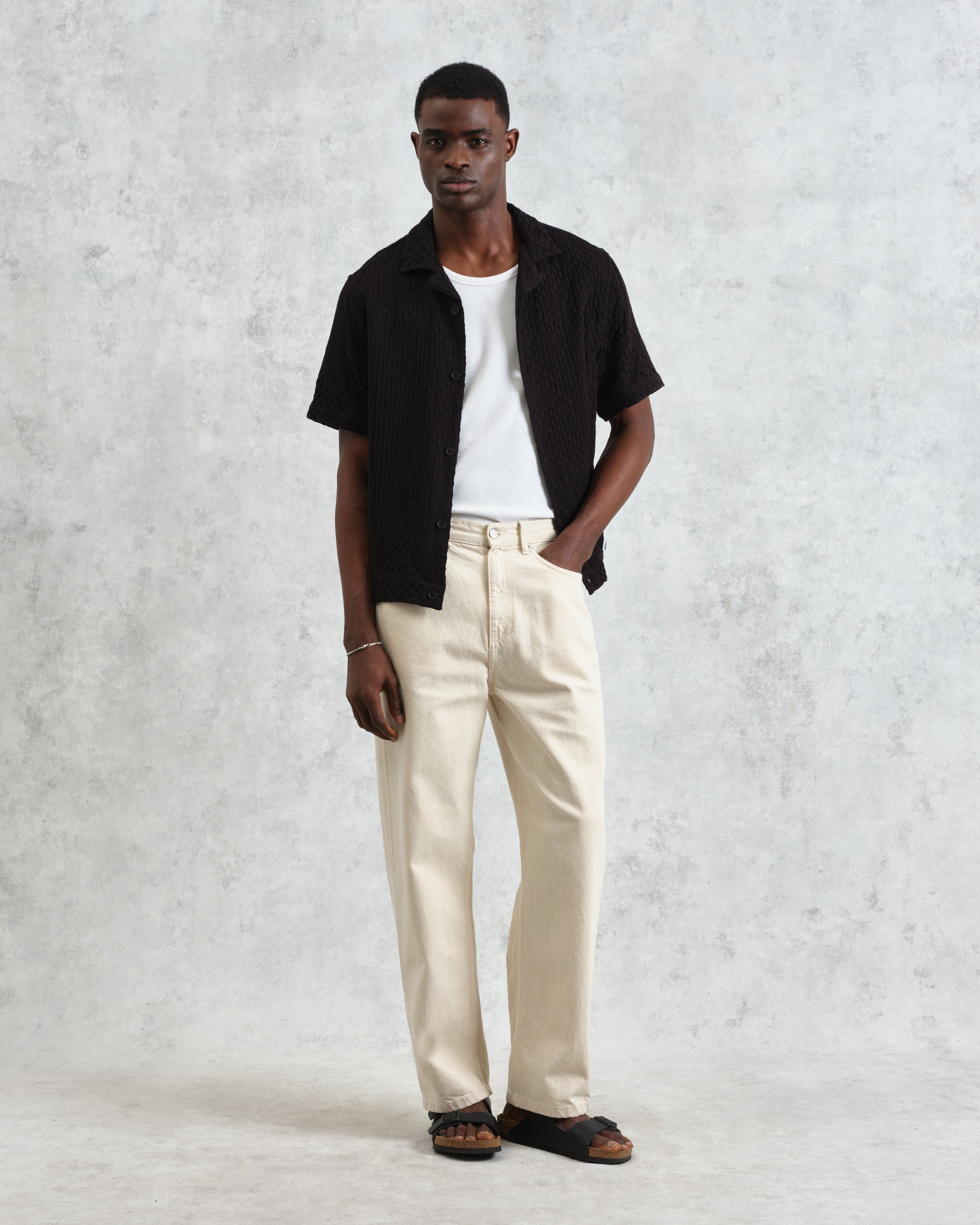 Lido - Black Dobby Cotton Weave Short-Sleeve Shirt