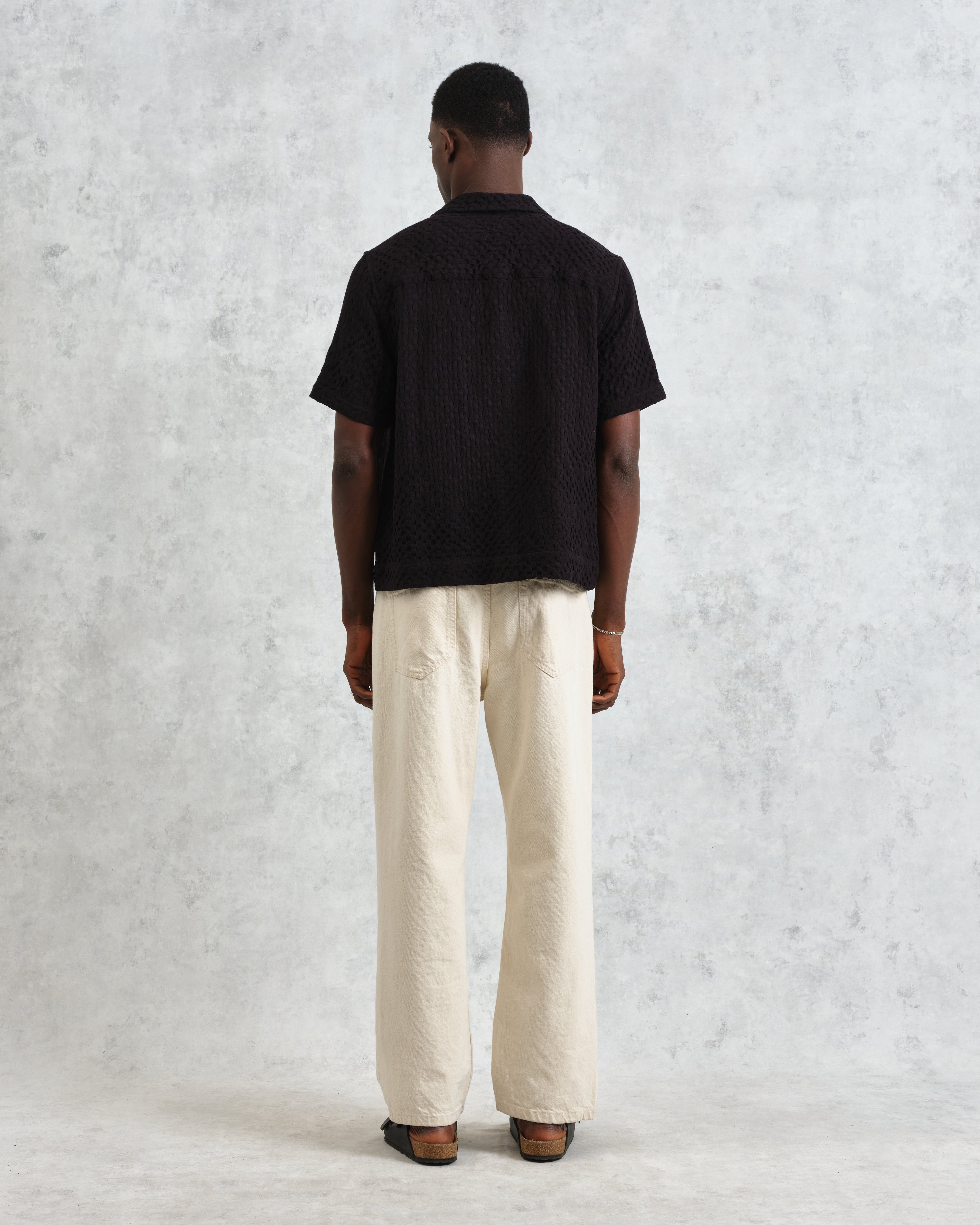 Lido - Black Dobby Cotton Weave Short-Sleeve Shirt