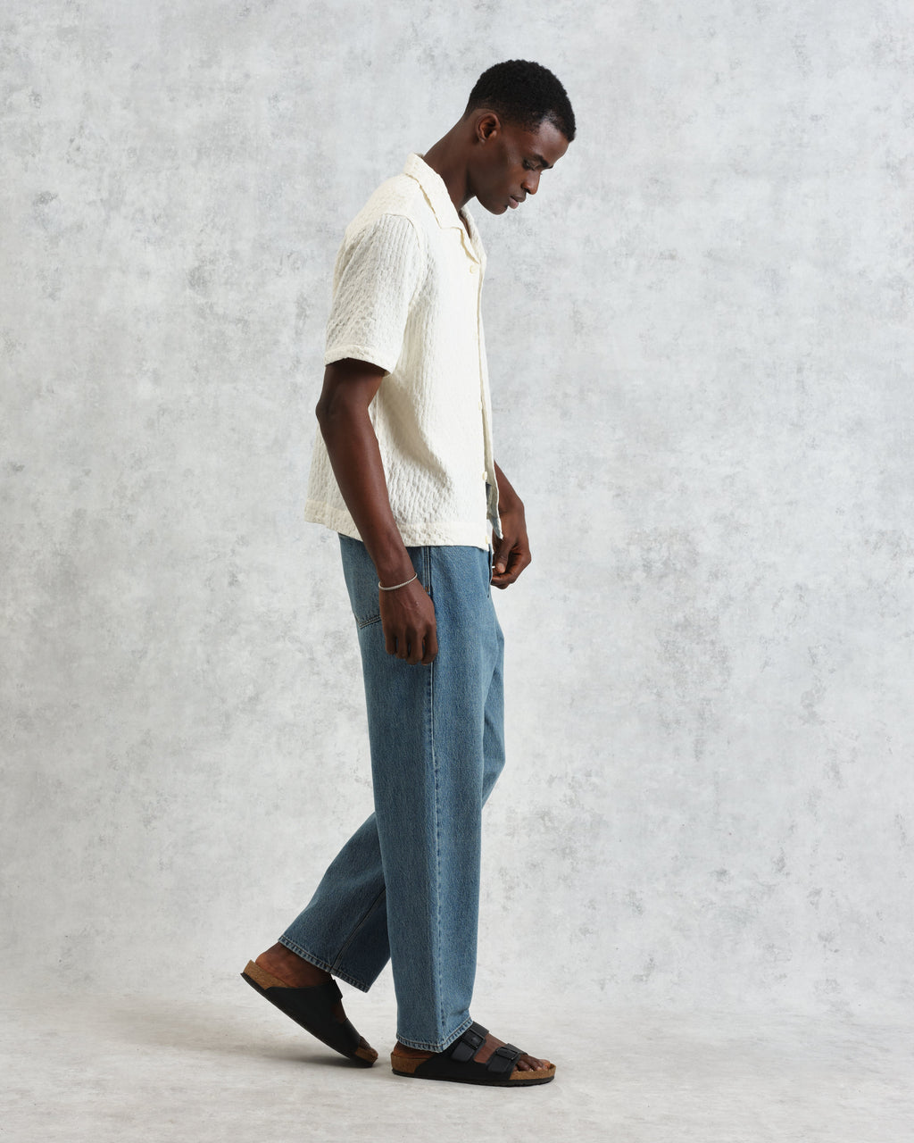 Lido - Ecru Dobby Cotton Weave Short-Sleeve Shirt