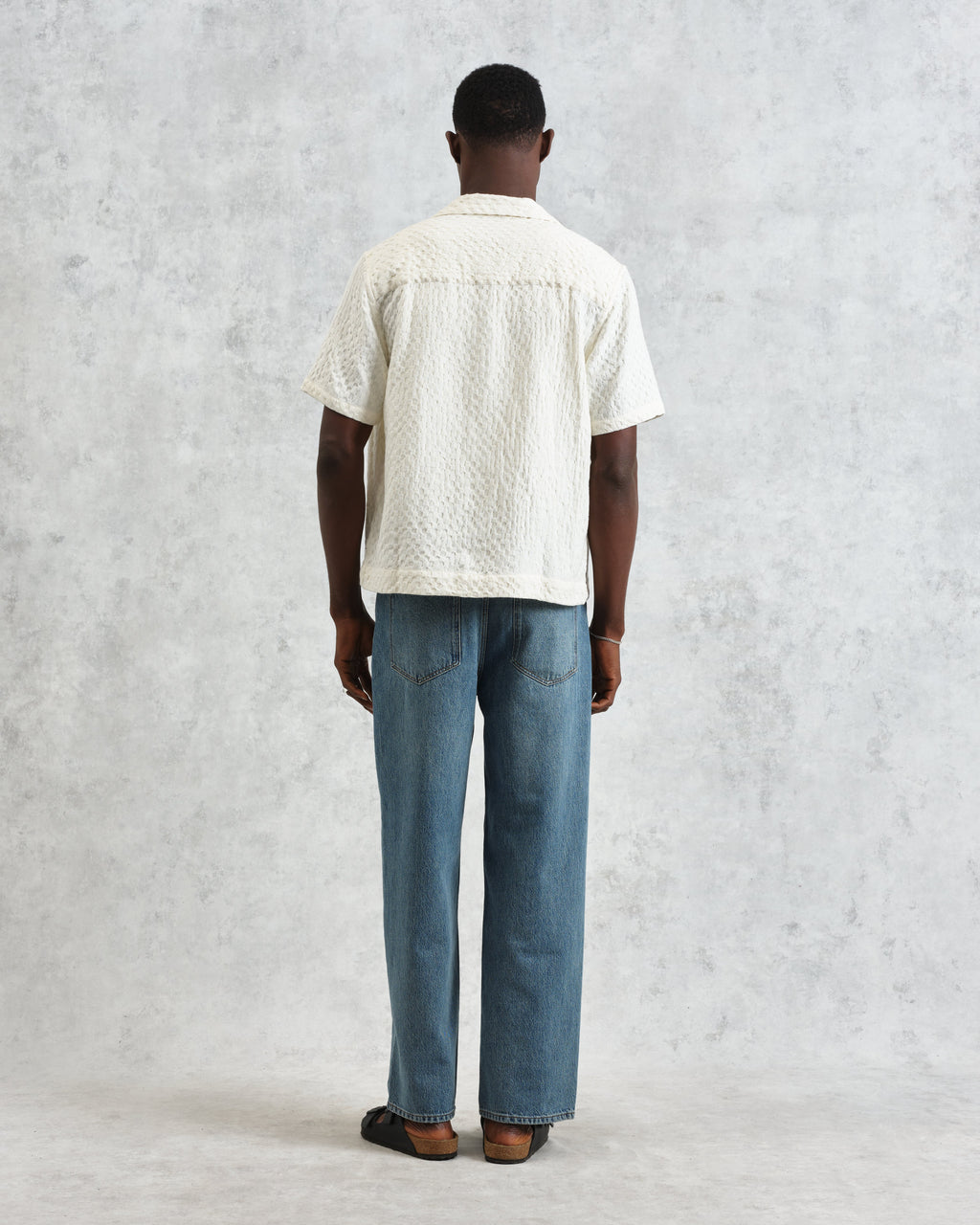 Lido - Ecru Dobby Cotton Weave Short-Sleeve Shirt