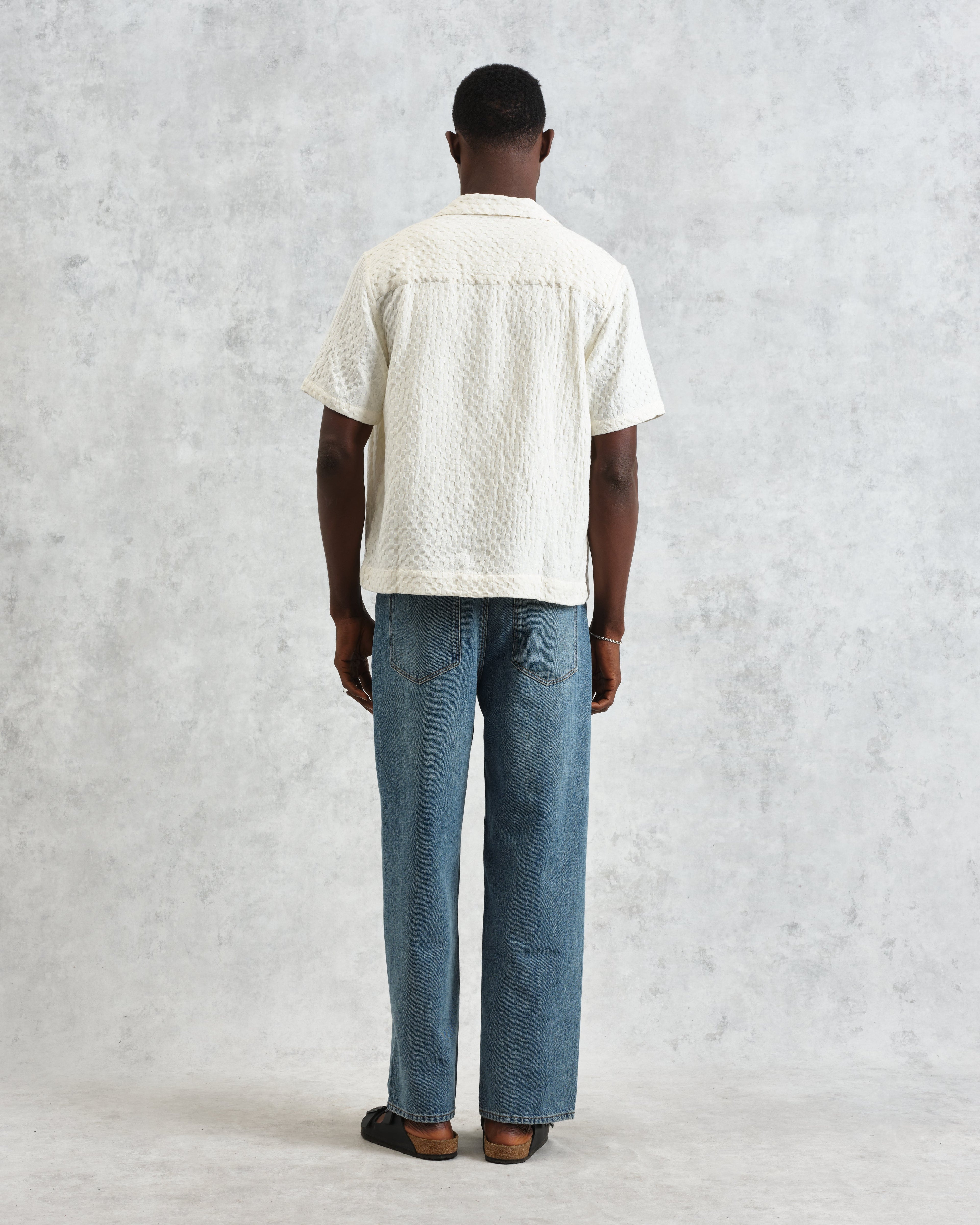 Lido - Ecru Dobby Cotton Weave Short-Sleeve Shirt