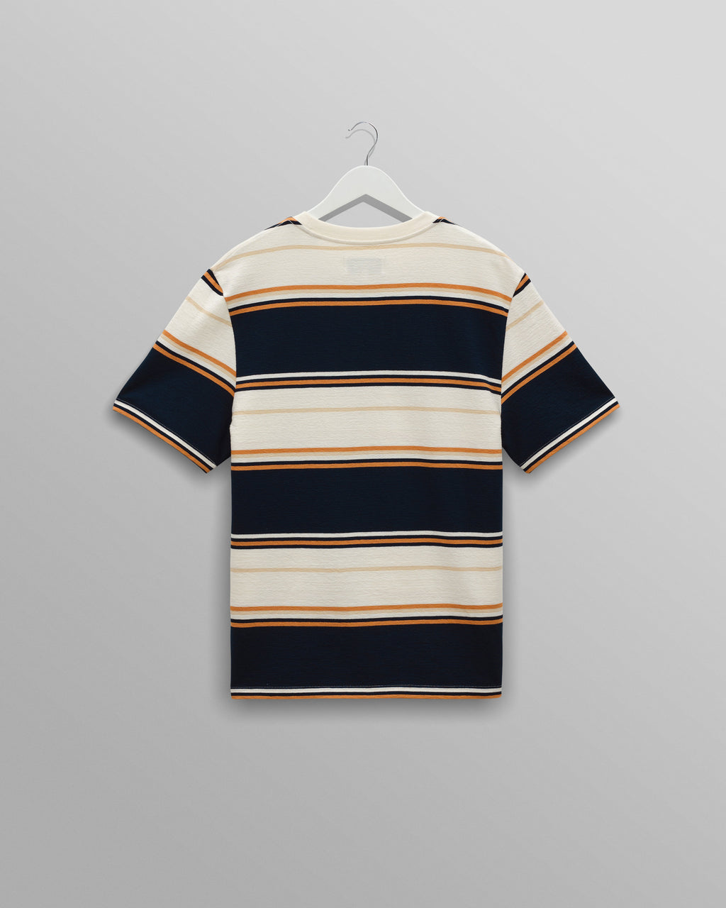 Dean - Navy And Ecru Stripe Textured Organic Cotton T-Shirt