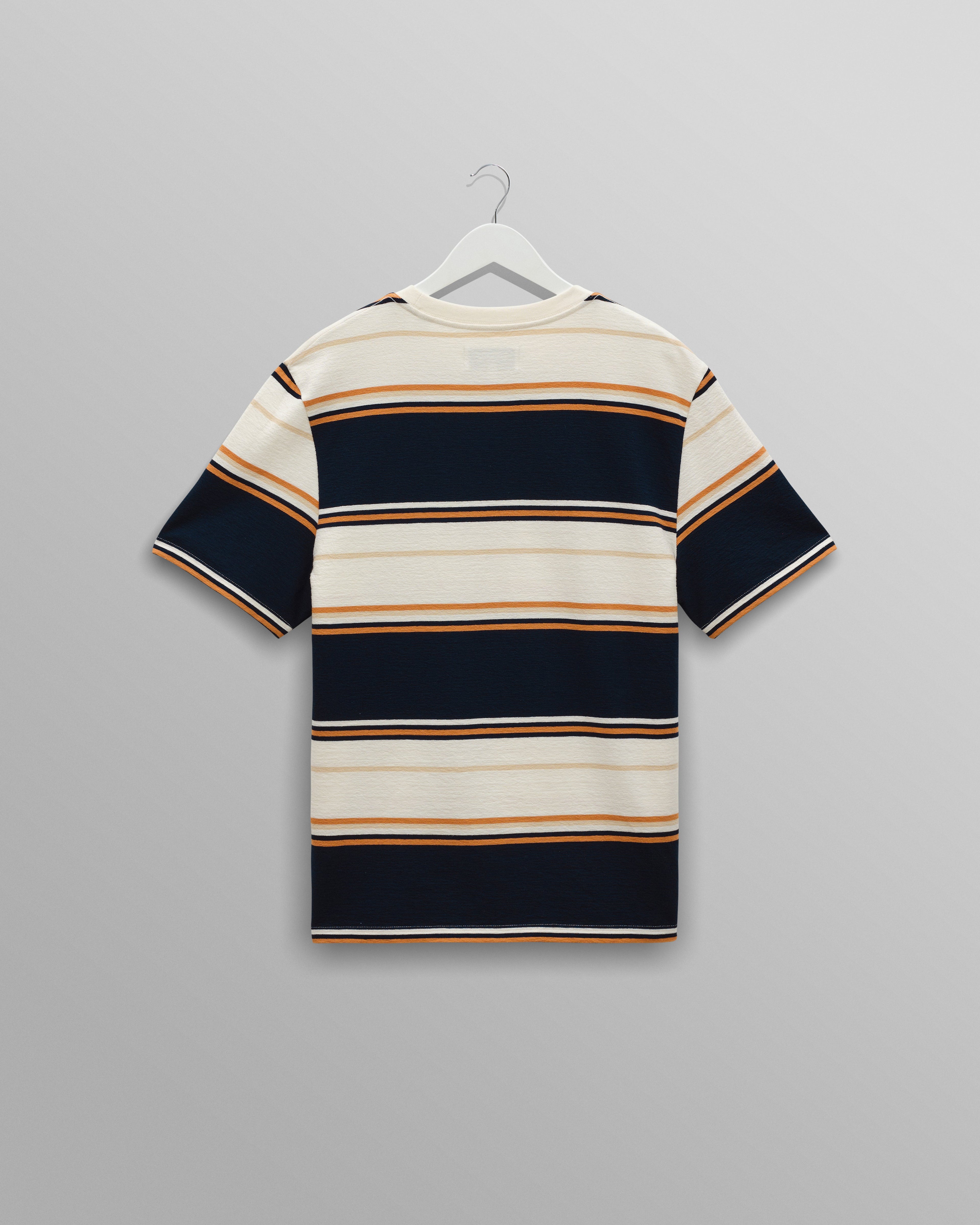 Dean - Navy And Ecru Stripe Textured Organic Cotton T-Shirt