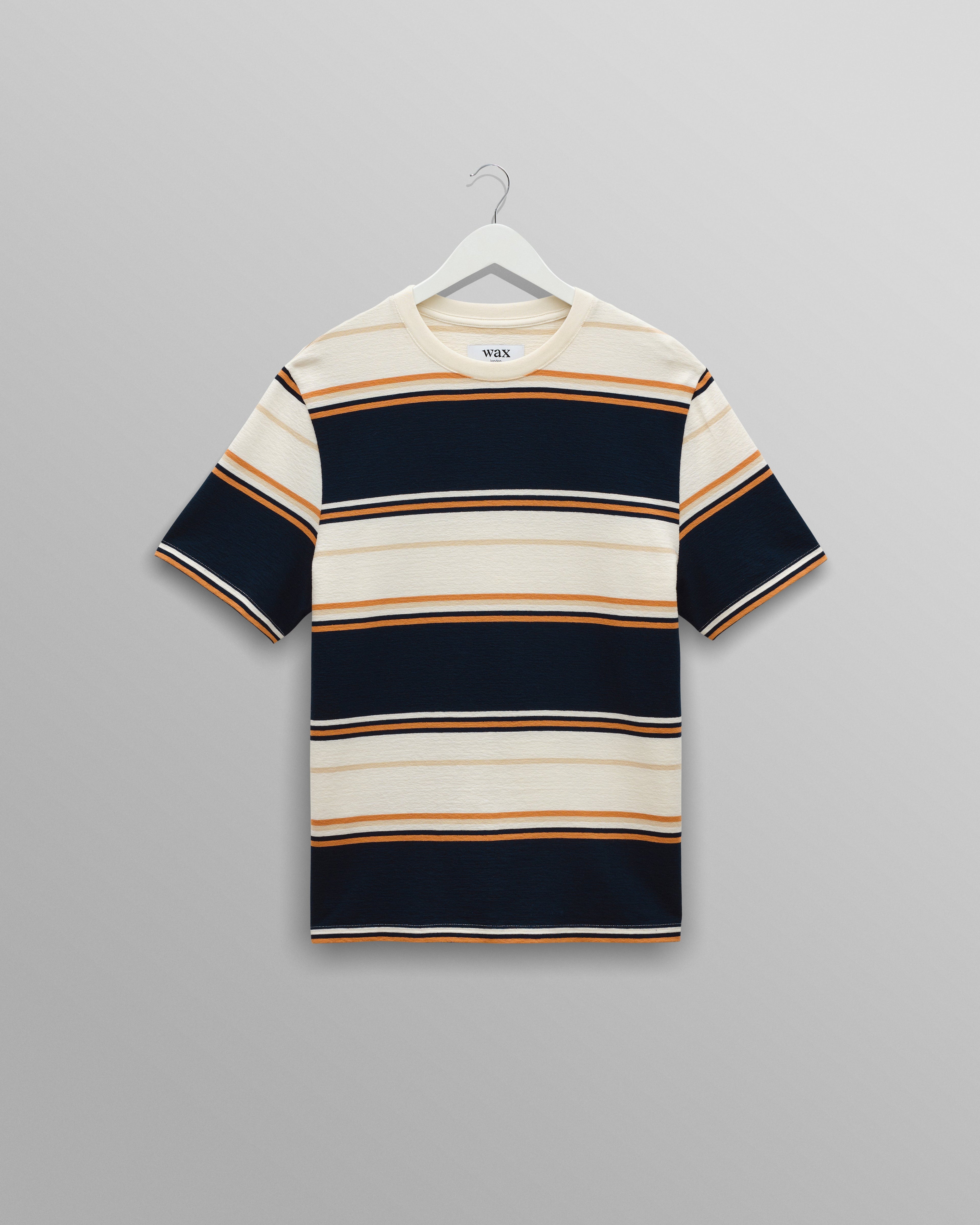 Dean - Navy And Ecru Stripe Textured Organic Cotton T-Shirt