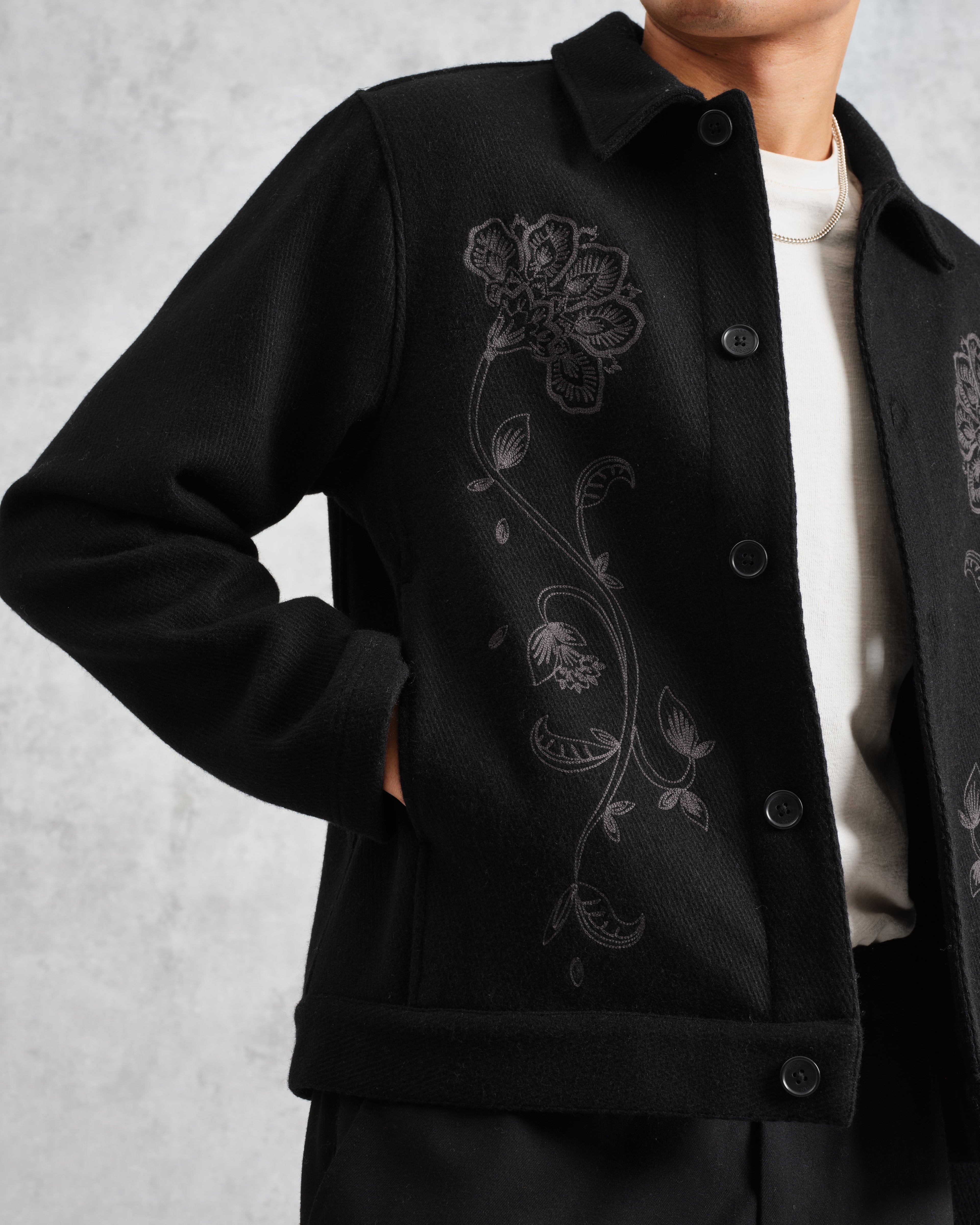 Elm - Black Floral Embroidered Wool Jacket
