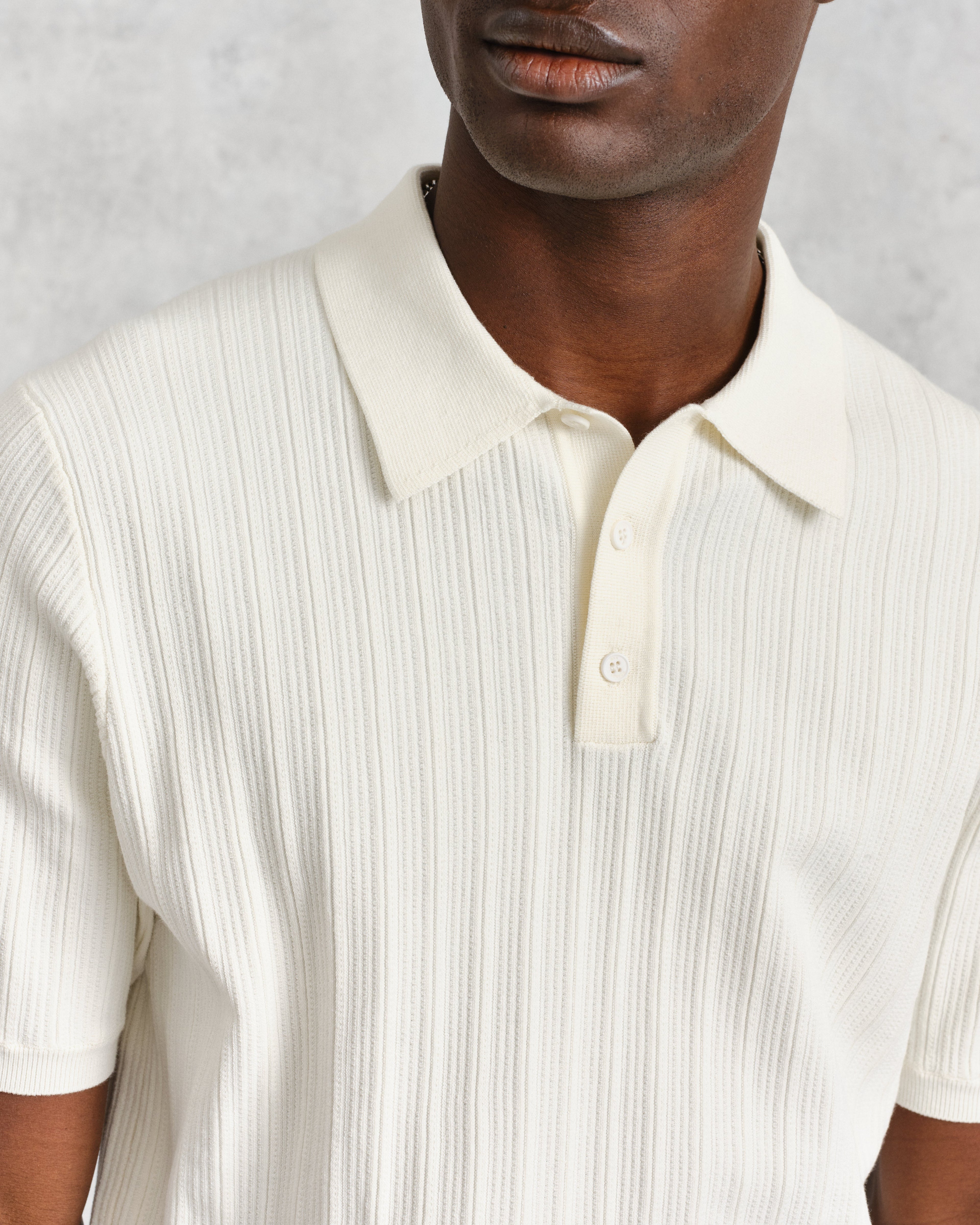 Naples - Ecru Textured Knitted Polo Shirt