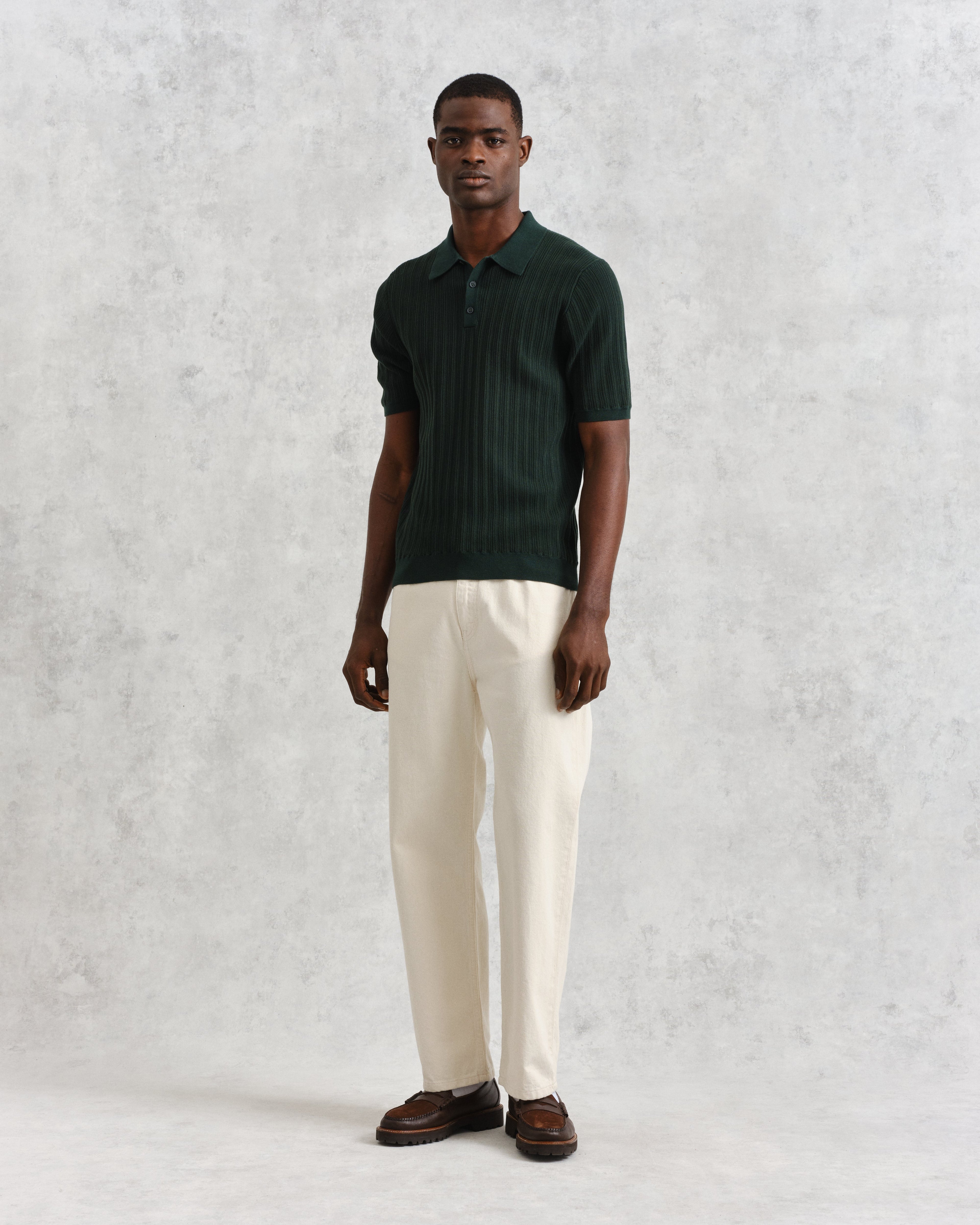 Naples - Dark Green Textured Knitted Polo Shirt