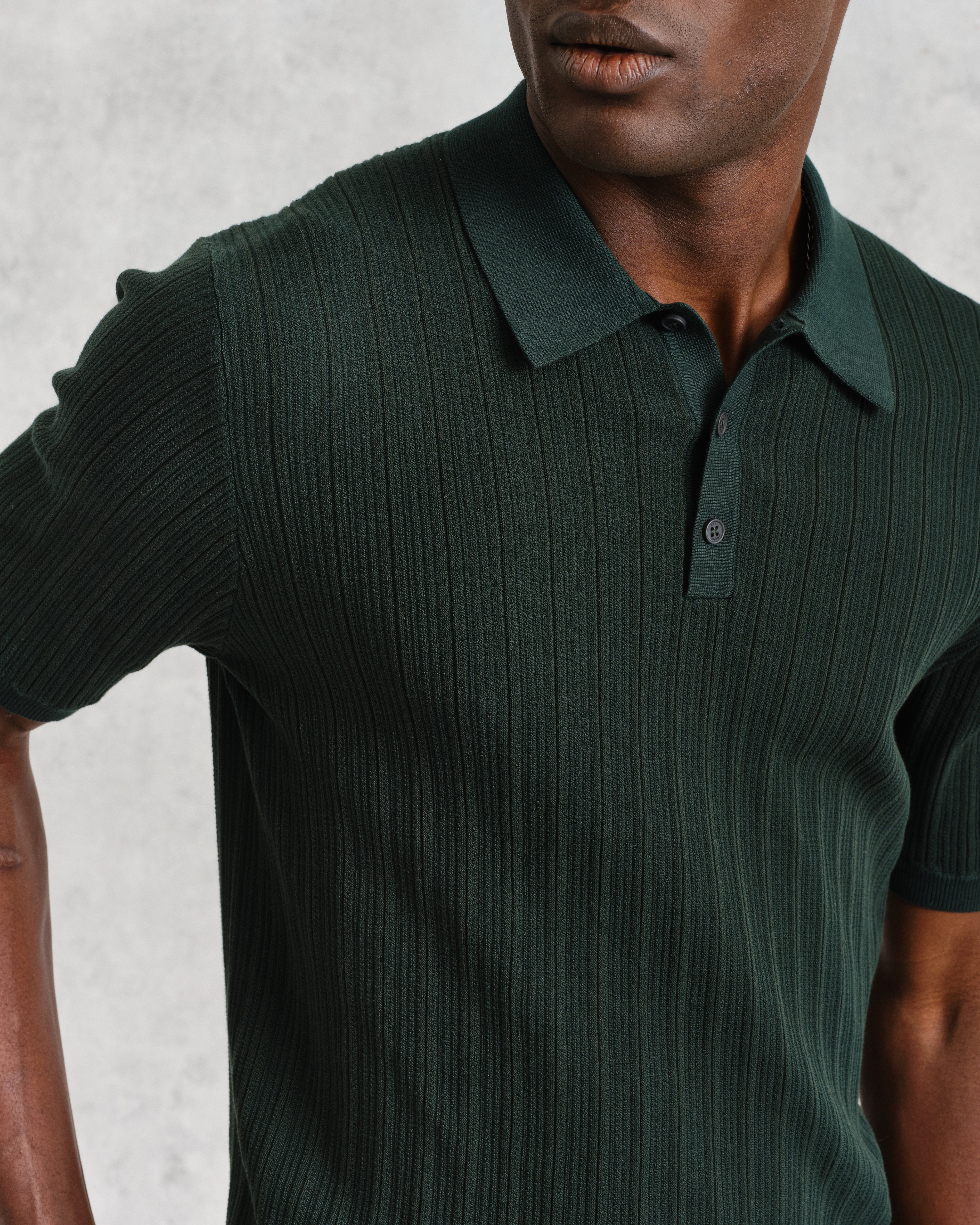 Naples - Dark Green Textured Knitted Polo Shirt