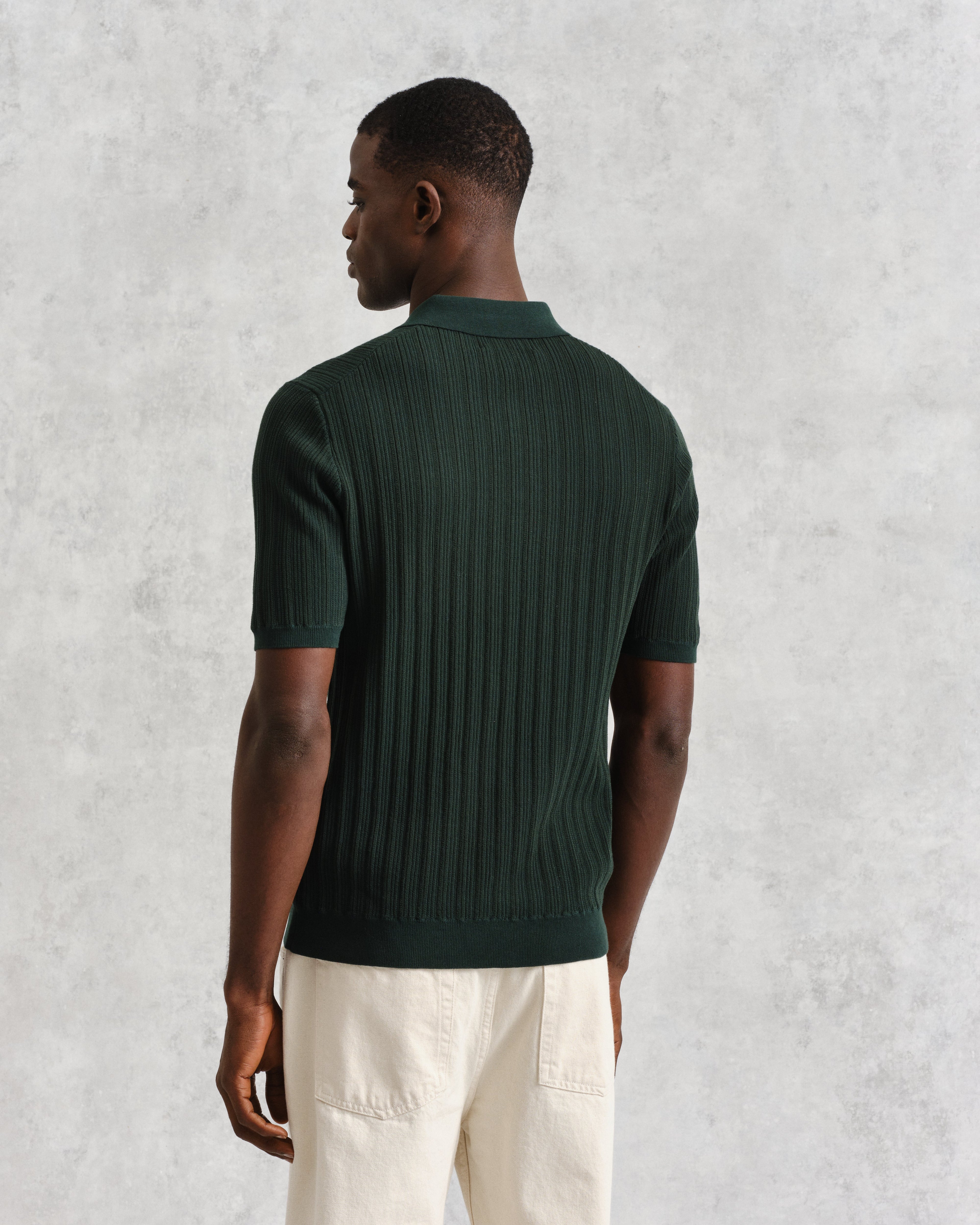 Naples - Dark Green Textured Knitted Polo Shirt