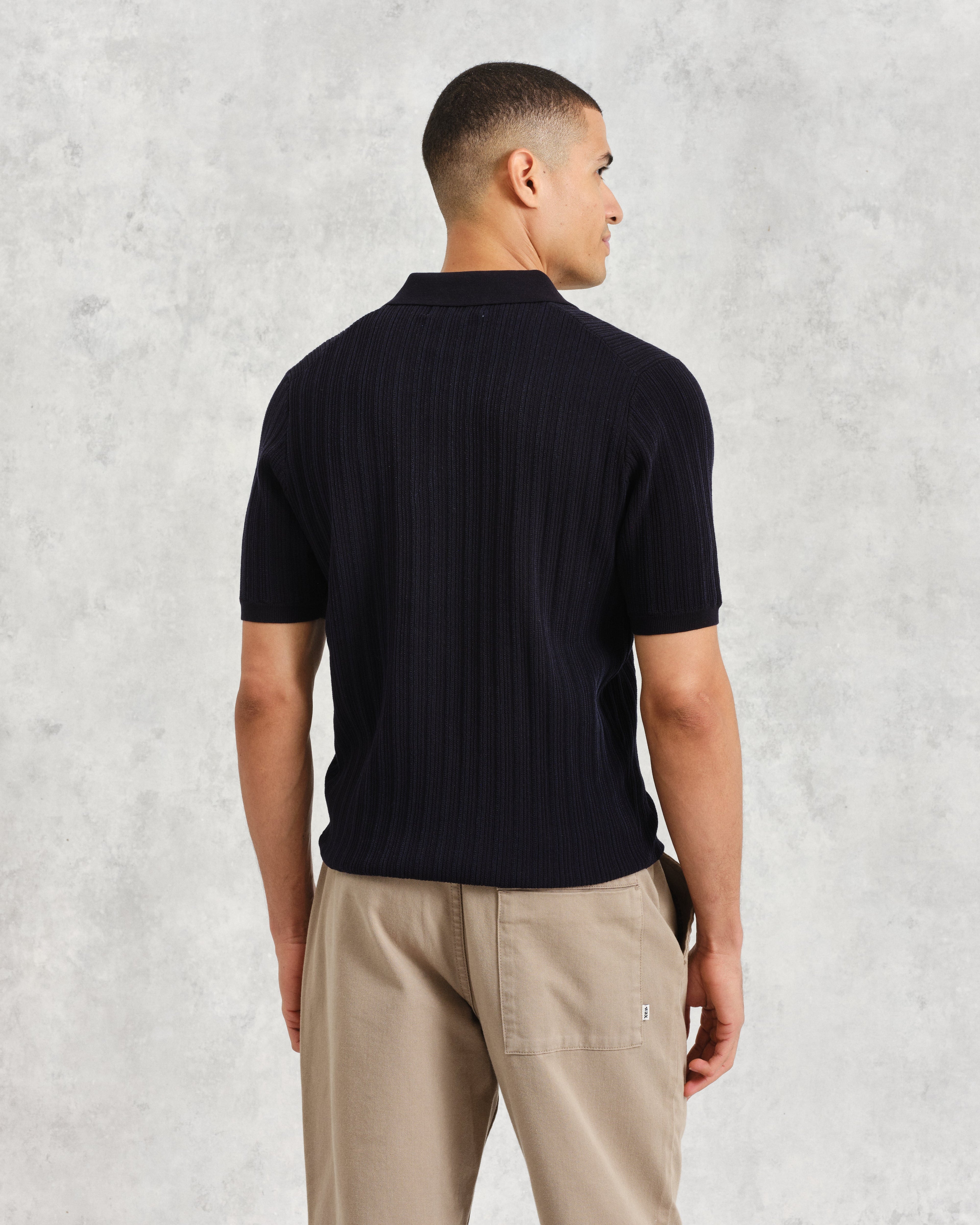 Naples - Midnight Navy Textured Knitted Polo Shirt