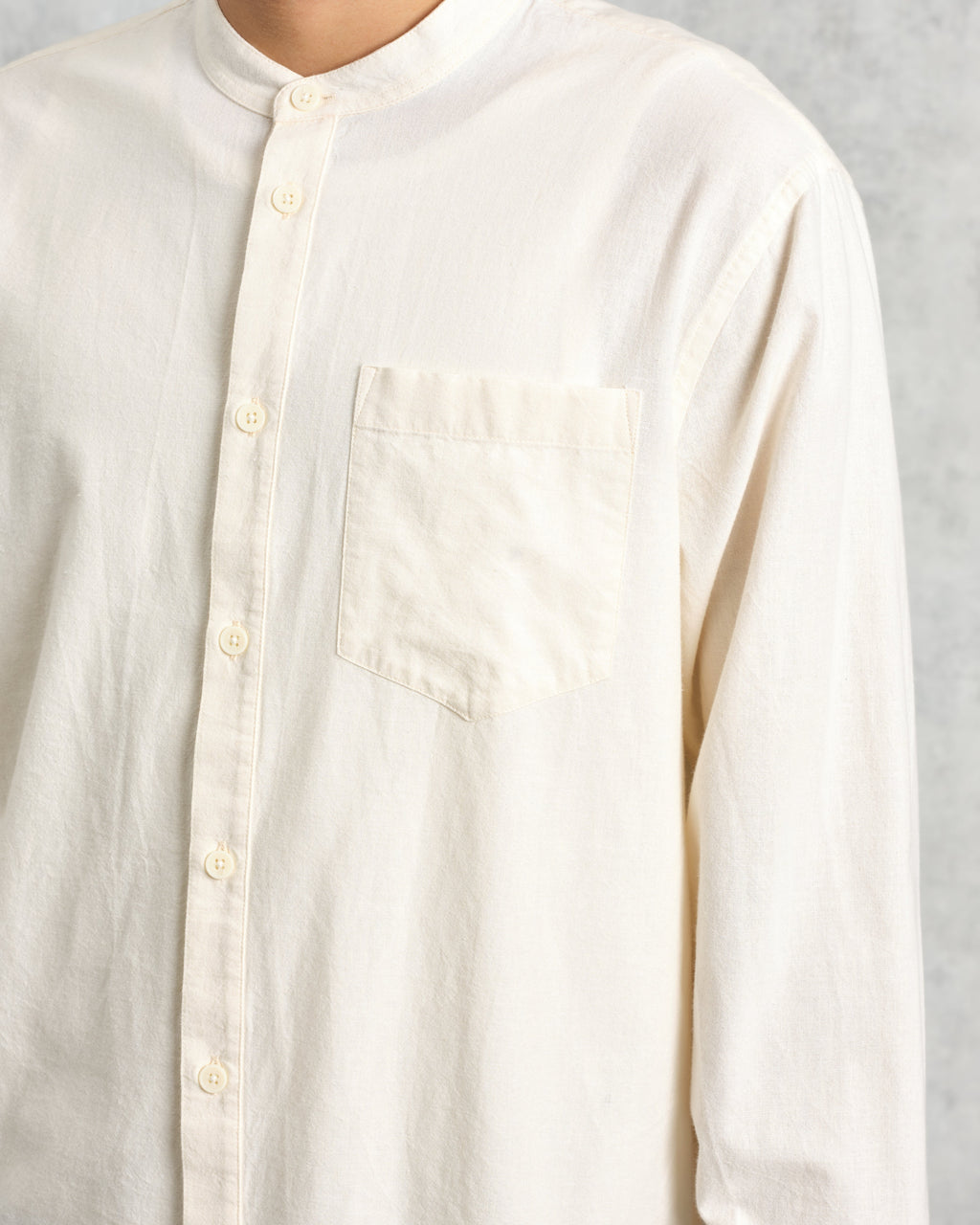 Abbot - Ecru Grandad Collar Cotton Chambray Shirt