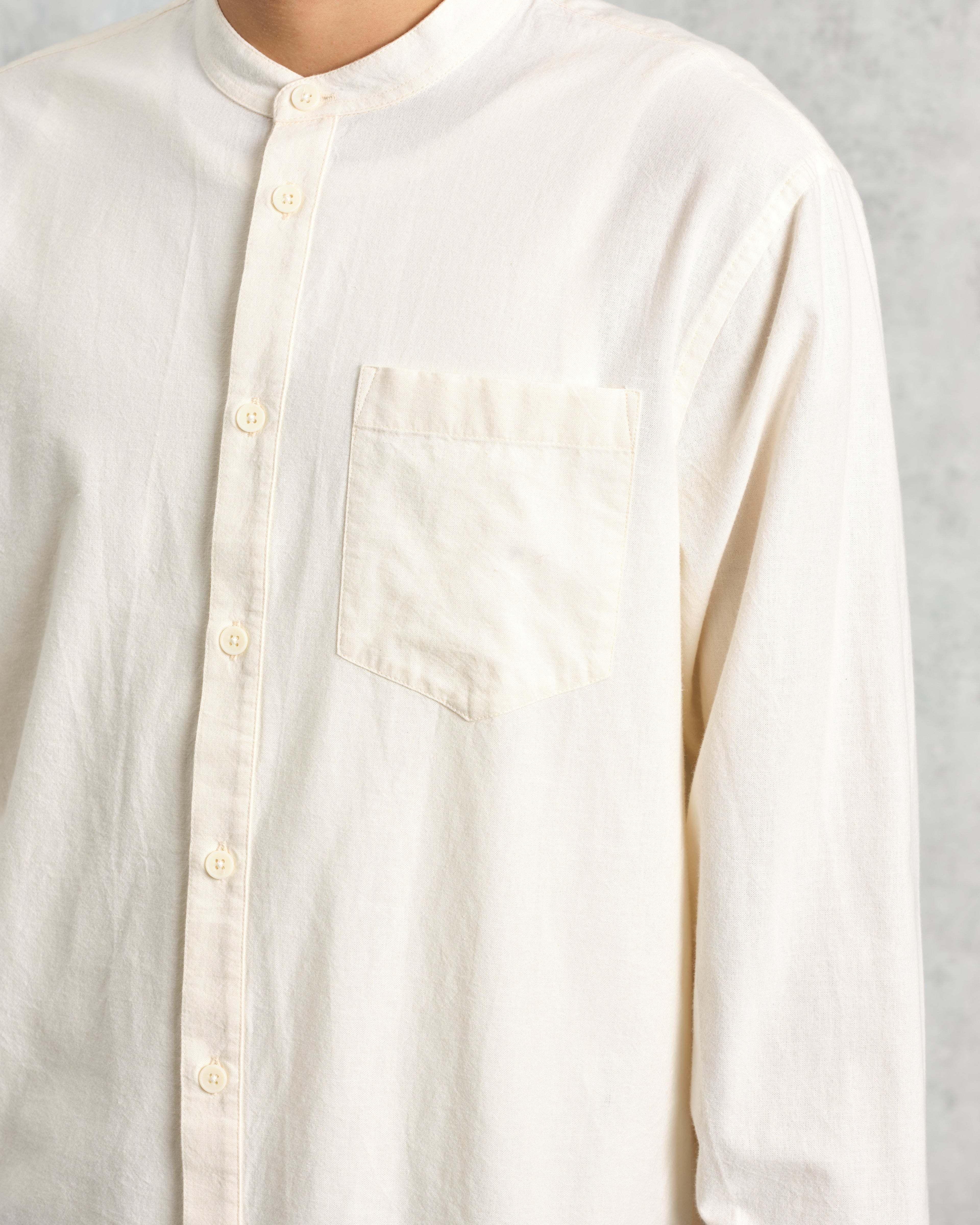 Abbot - Ecru Grandad Collar Cotton Chambray Shirt