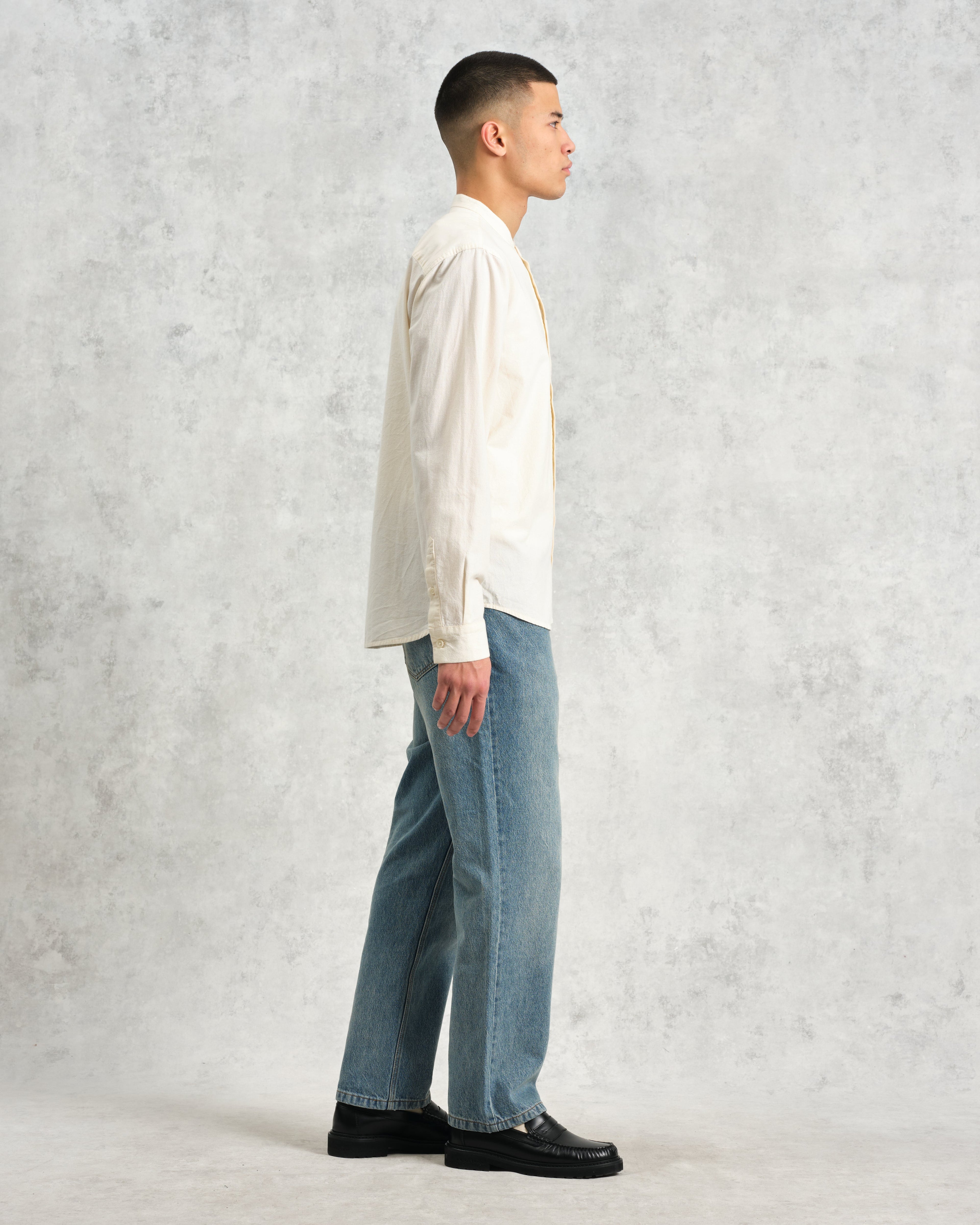 Abbot - Ecru Grandad Collar Cotton Chambray Shirt