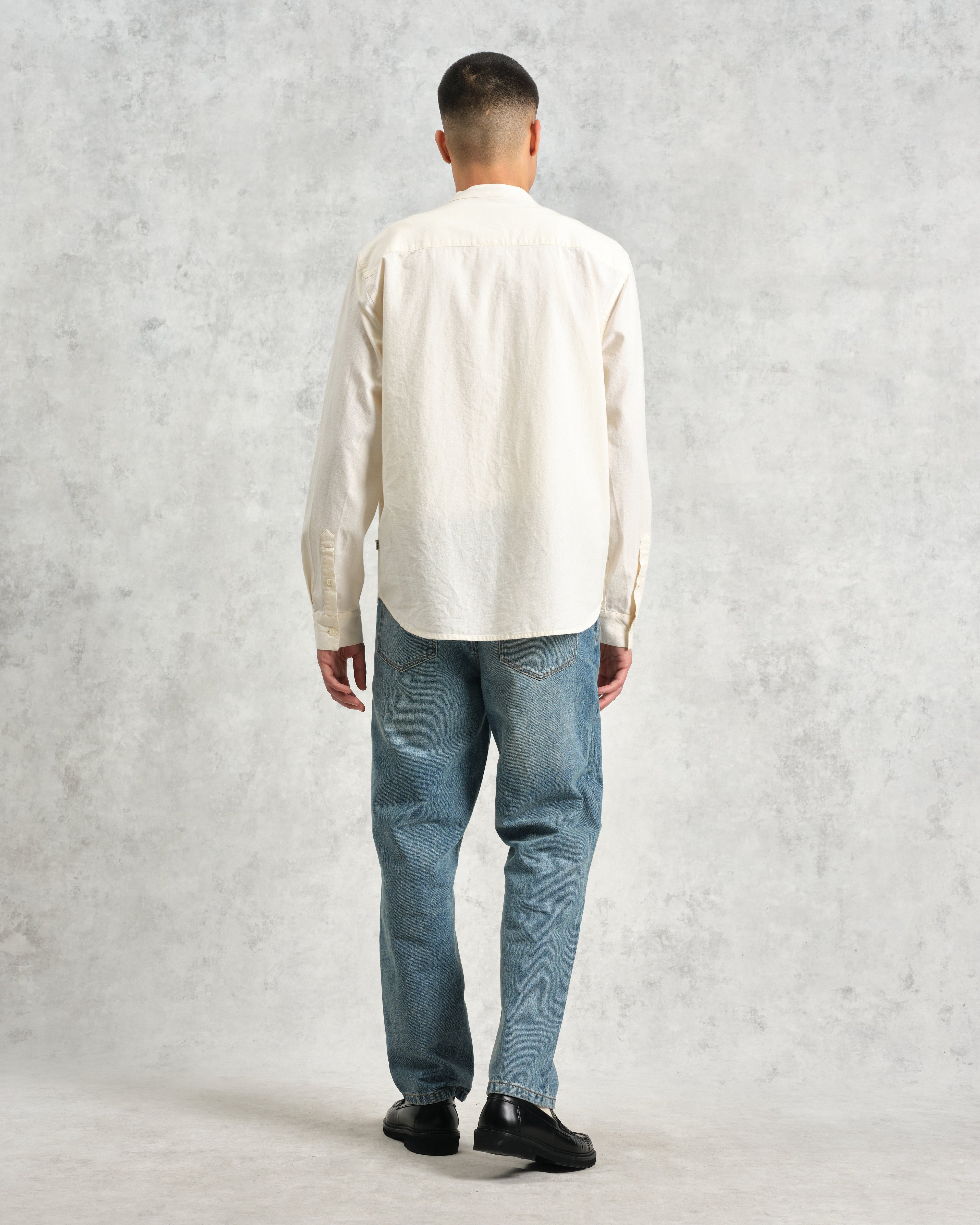 Abbot - Ecru Grandad Collar Cotton Chambray Shirt