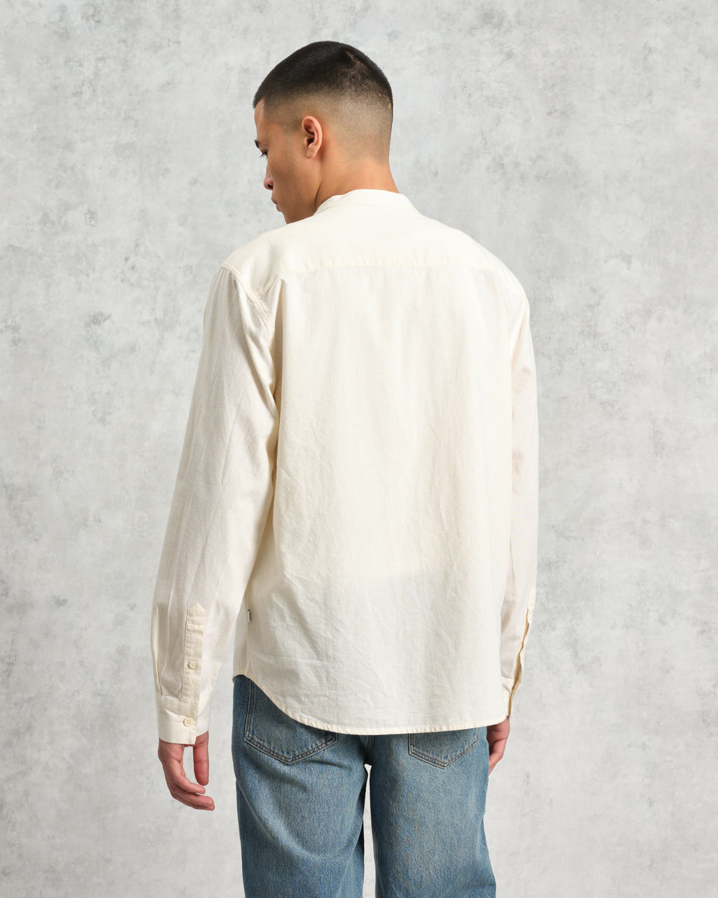 Abbot - Ecru Grandad Collar Cotton Chambray Shirt