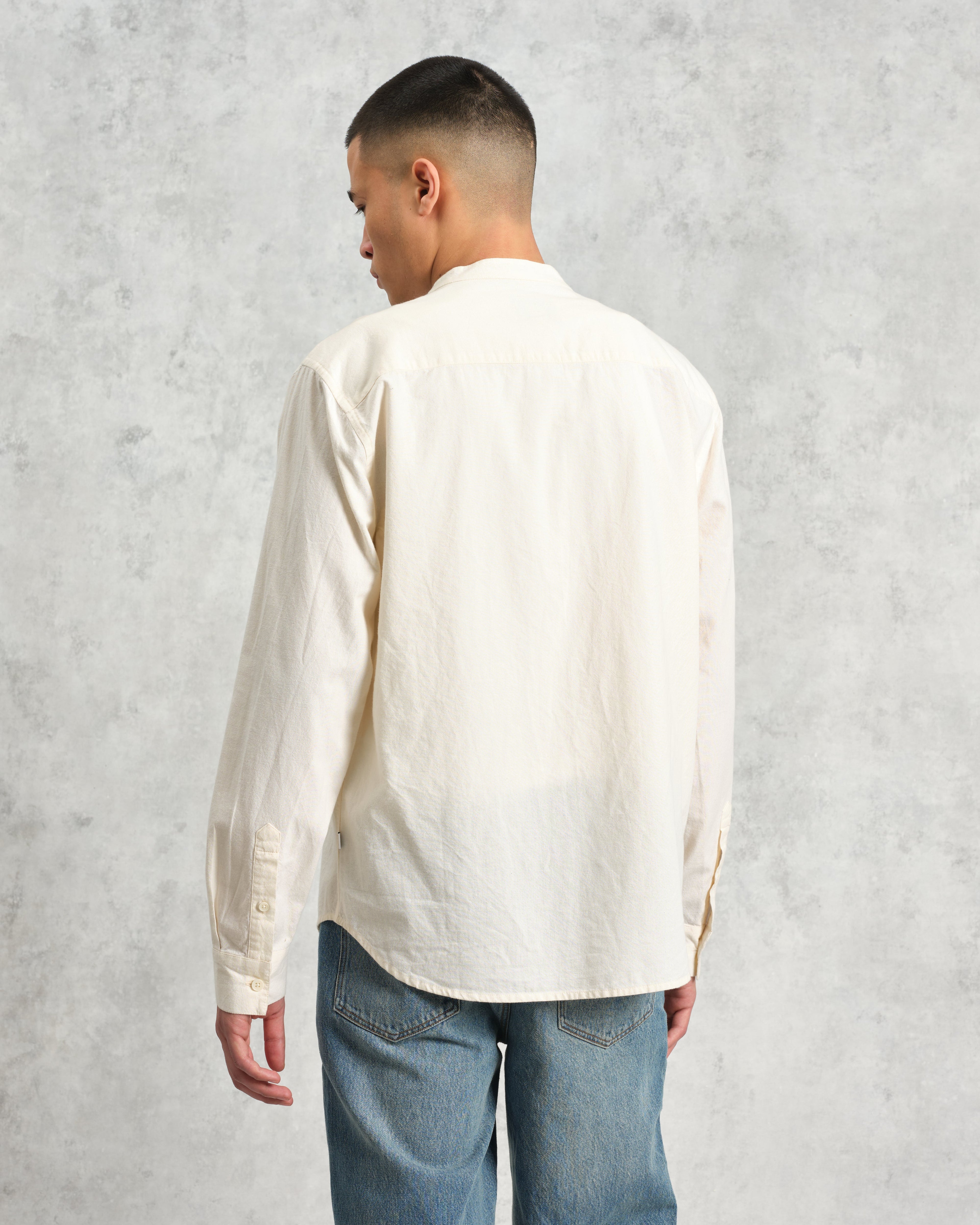 Abbot - Ecru Grandad Collar Cotton Chambray Shirt