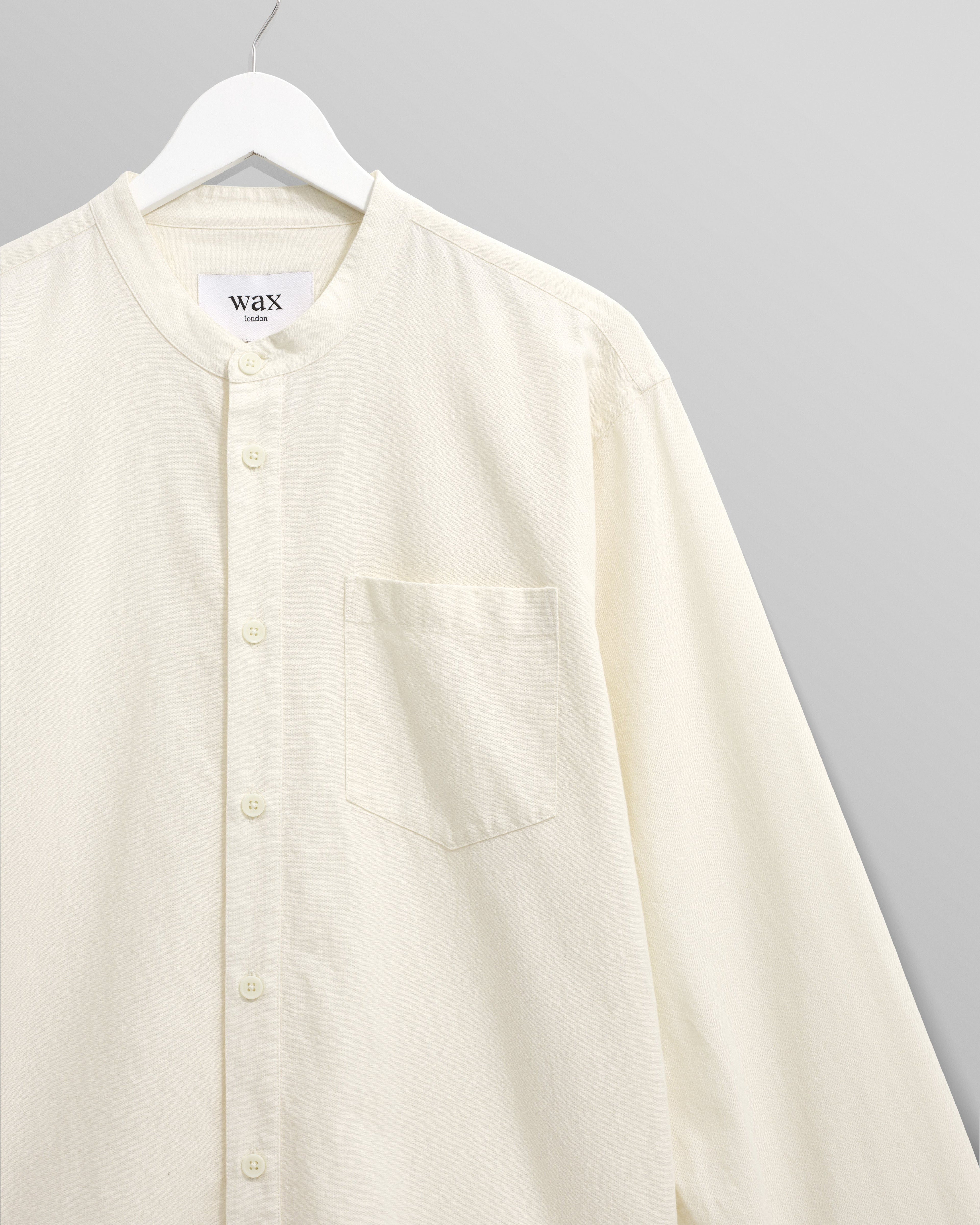 Abbot - Ecru Grandad Collar Cotton Chambray Shirt