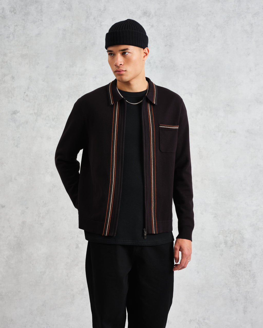 Amble - Black Milano-Knit Long Sleeve Polo