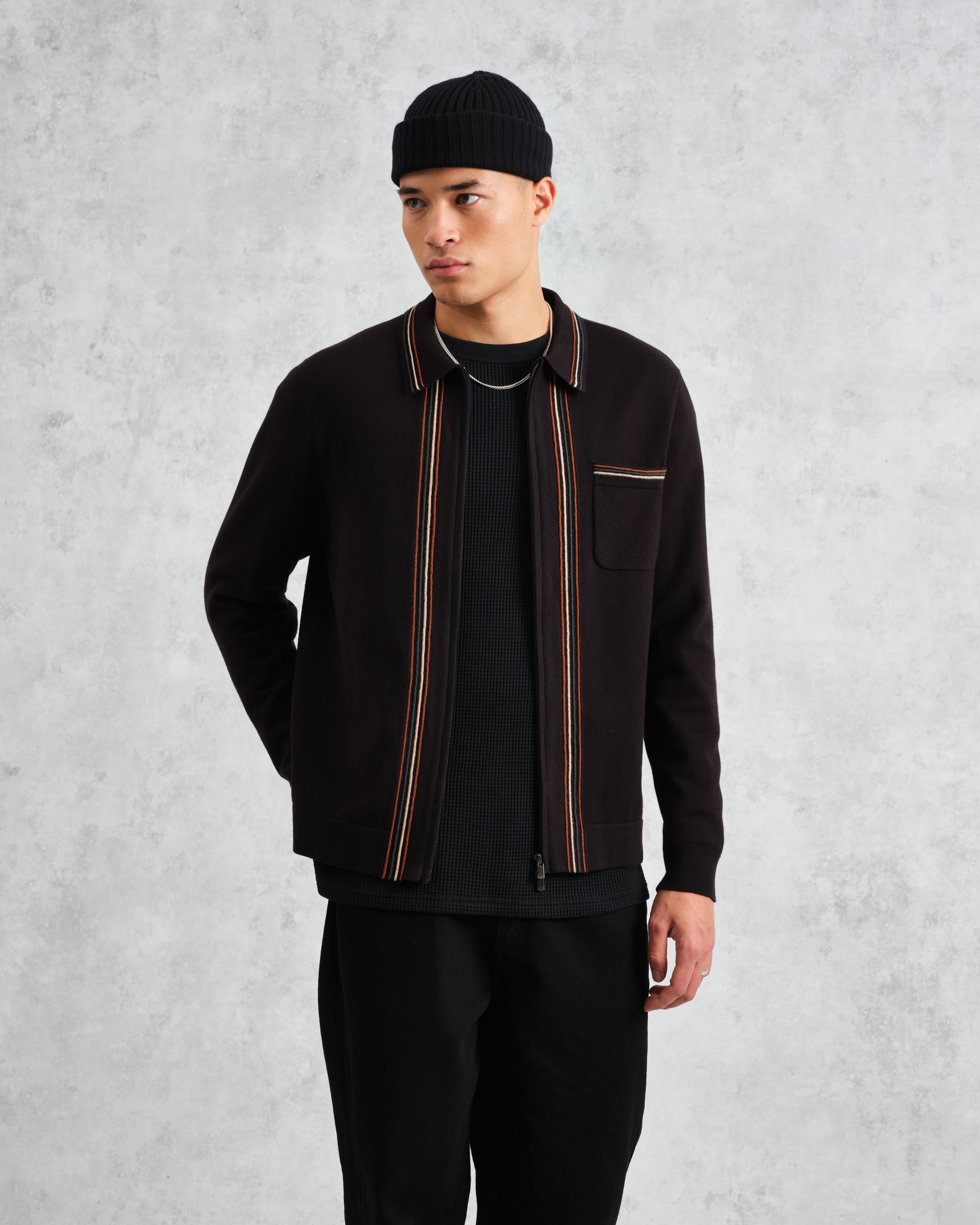 Amble - Black Milano-Knit Long Sleeve Polo