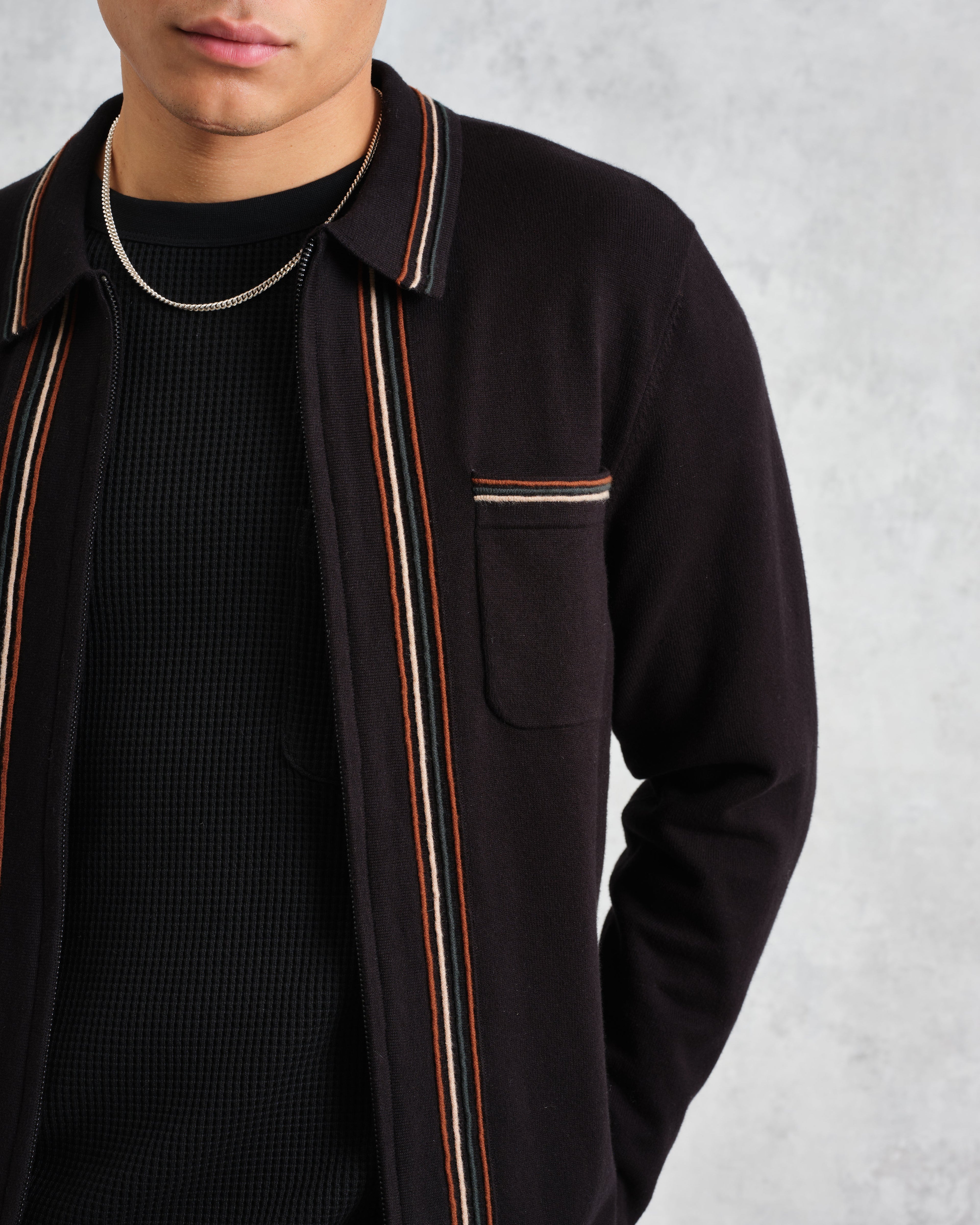 Amble - Black Milano-Knit Long Sleeve Polo