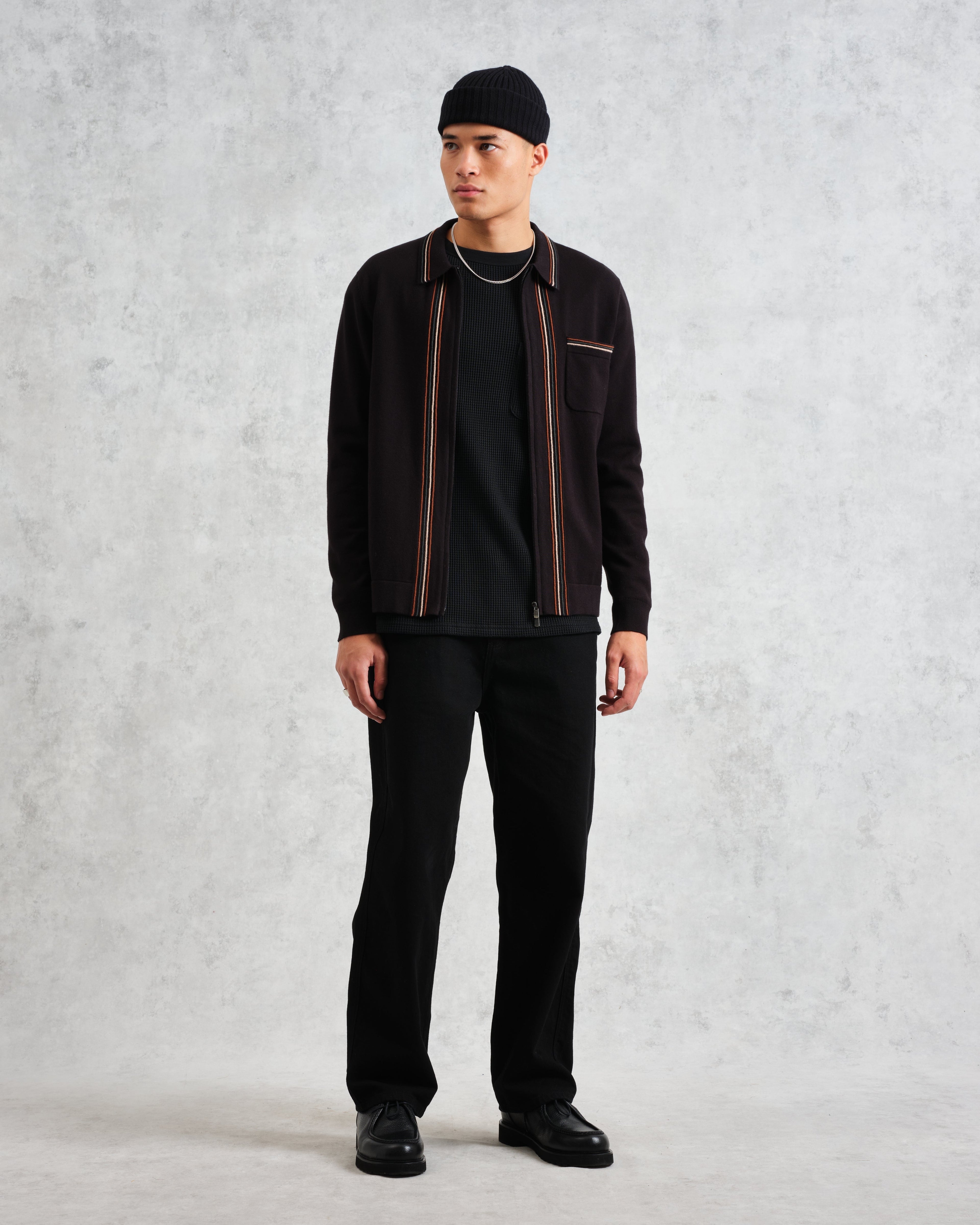 Amble - Black Milano-Knit Long Sleeve Polo