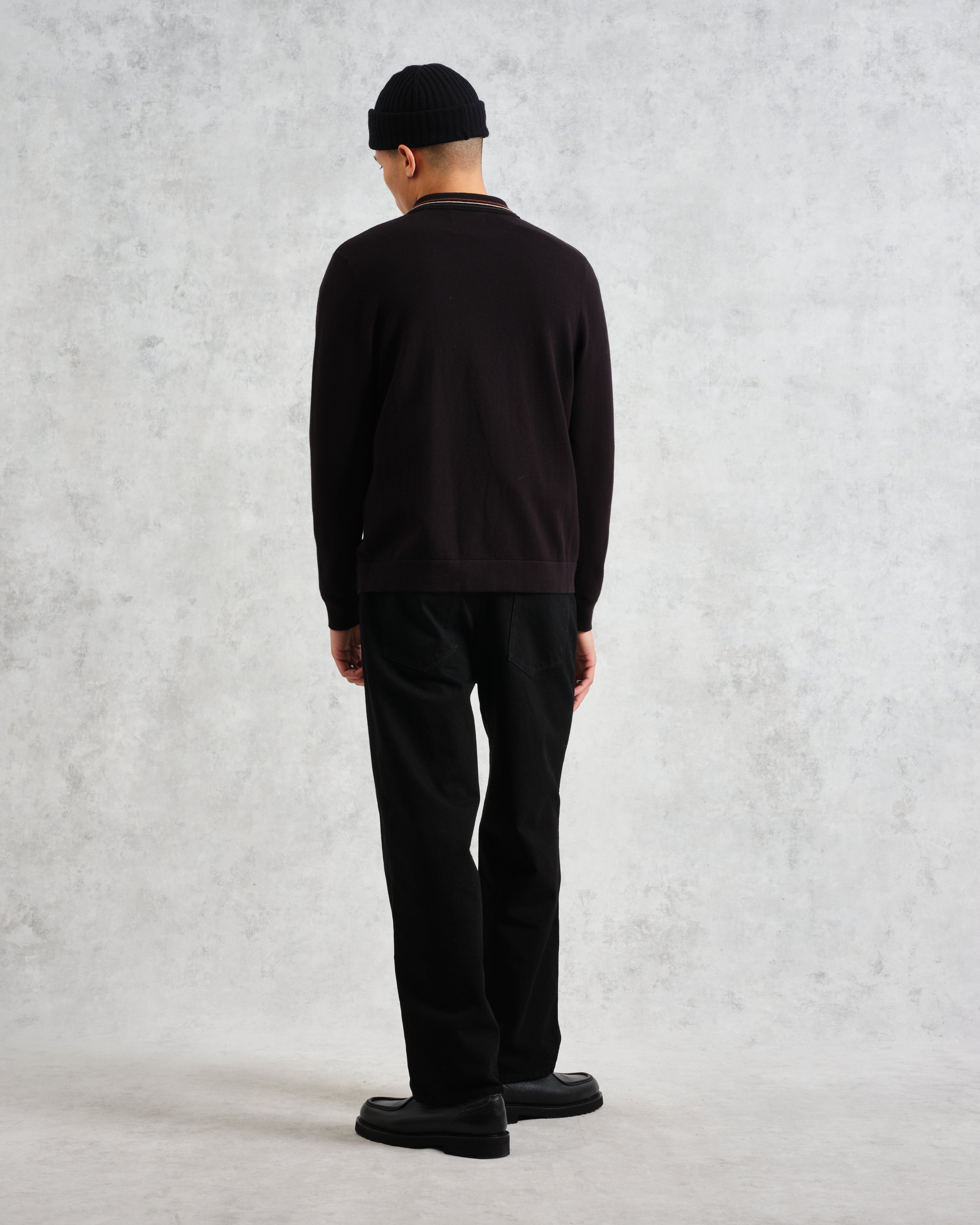 Amble - Black Milano-Knit Long Sleeve Polo