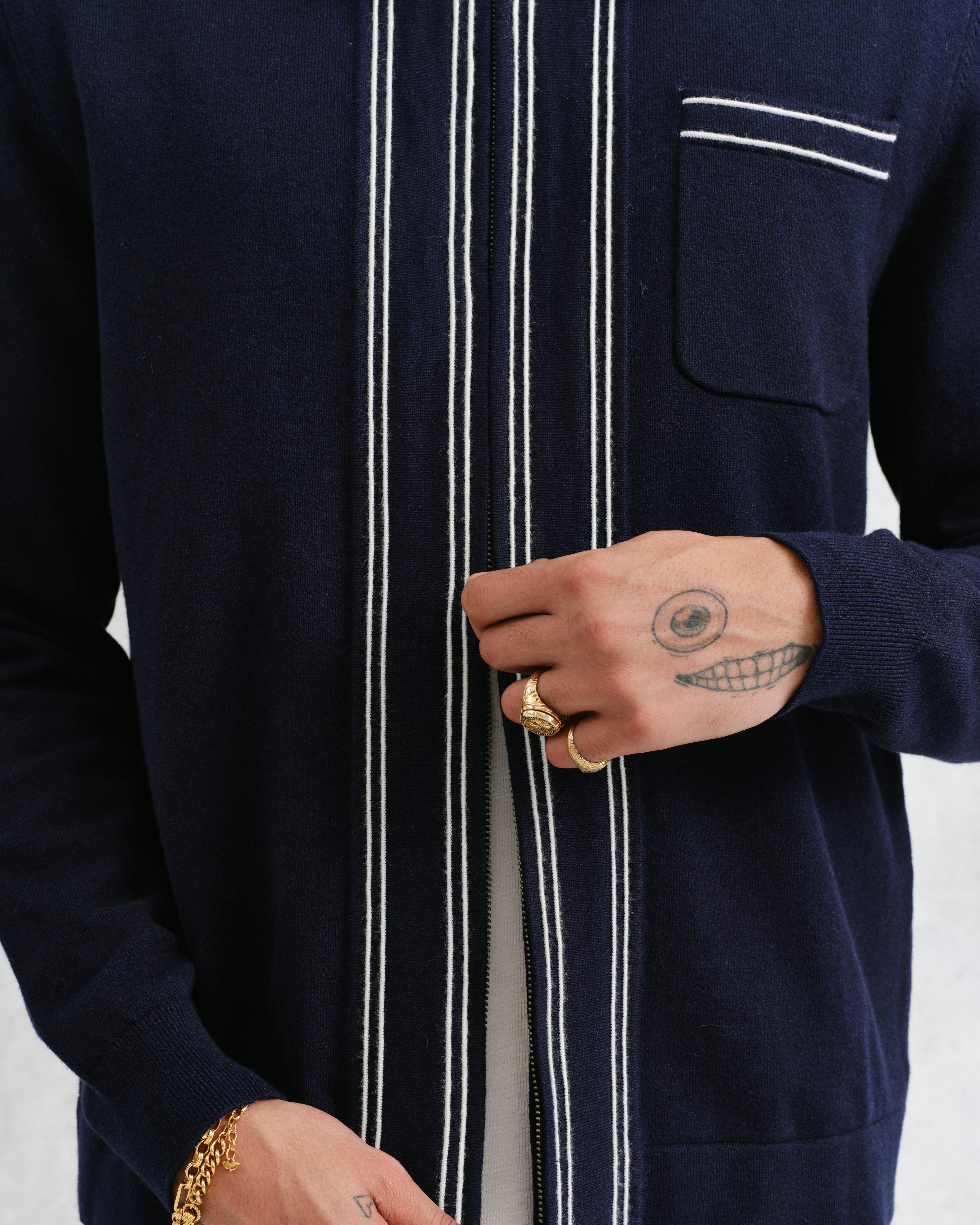 Amble - Navy Milano-Knit Long Sleeve Polo