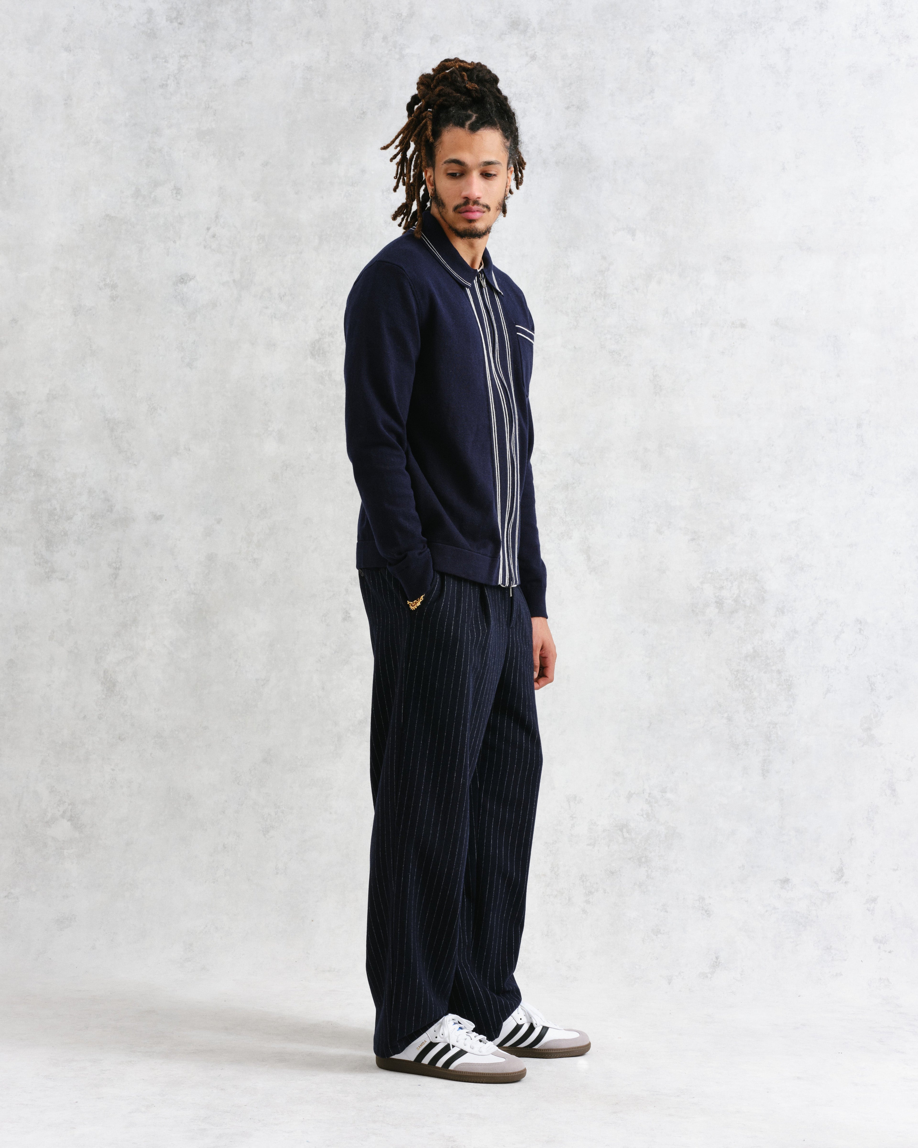 Amble - Navy Milano-Knit Long Sleeve Polo