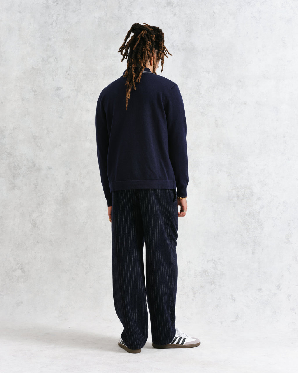 Amble - Navy Milano-Knit Long Sleeve Polo